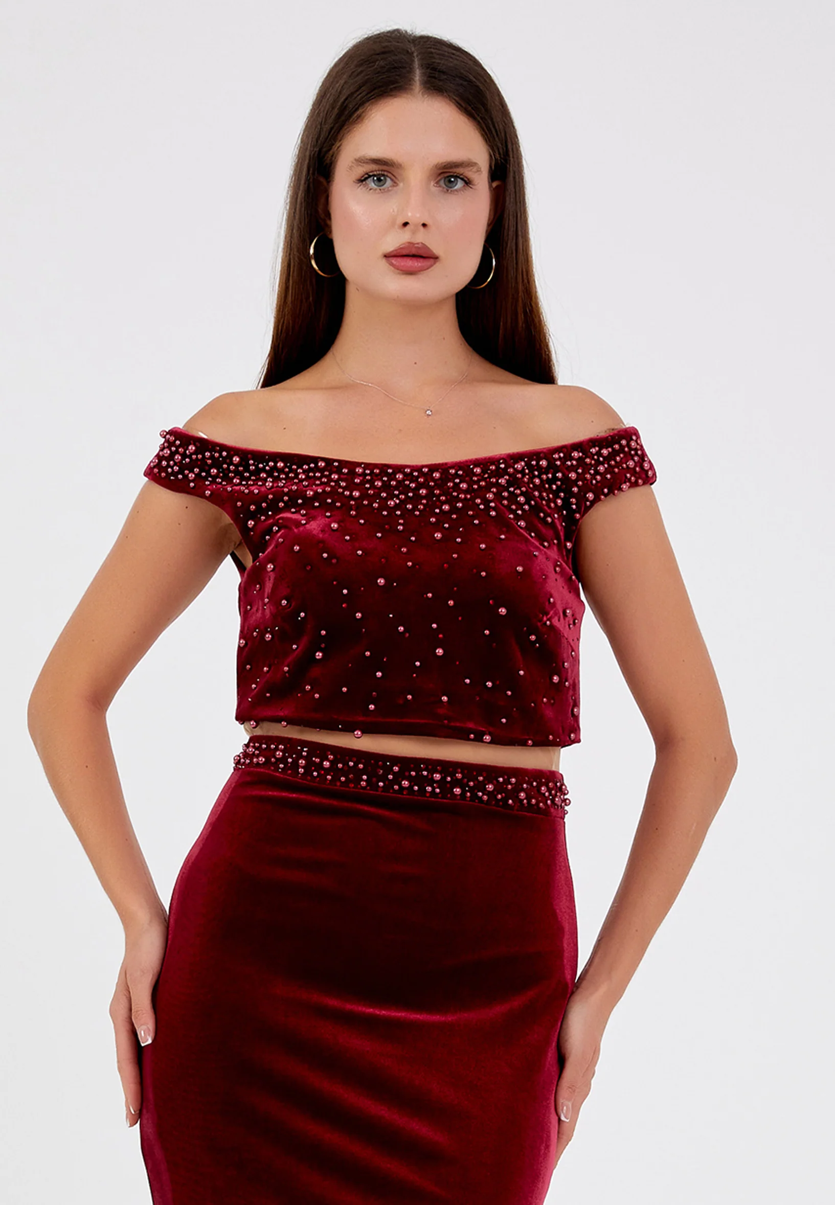 Off Shoulder Maxi Velvet Mermaid Regular Evening Dress dkl290 - Image 12