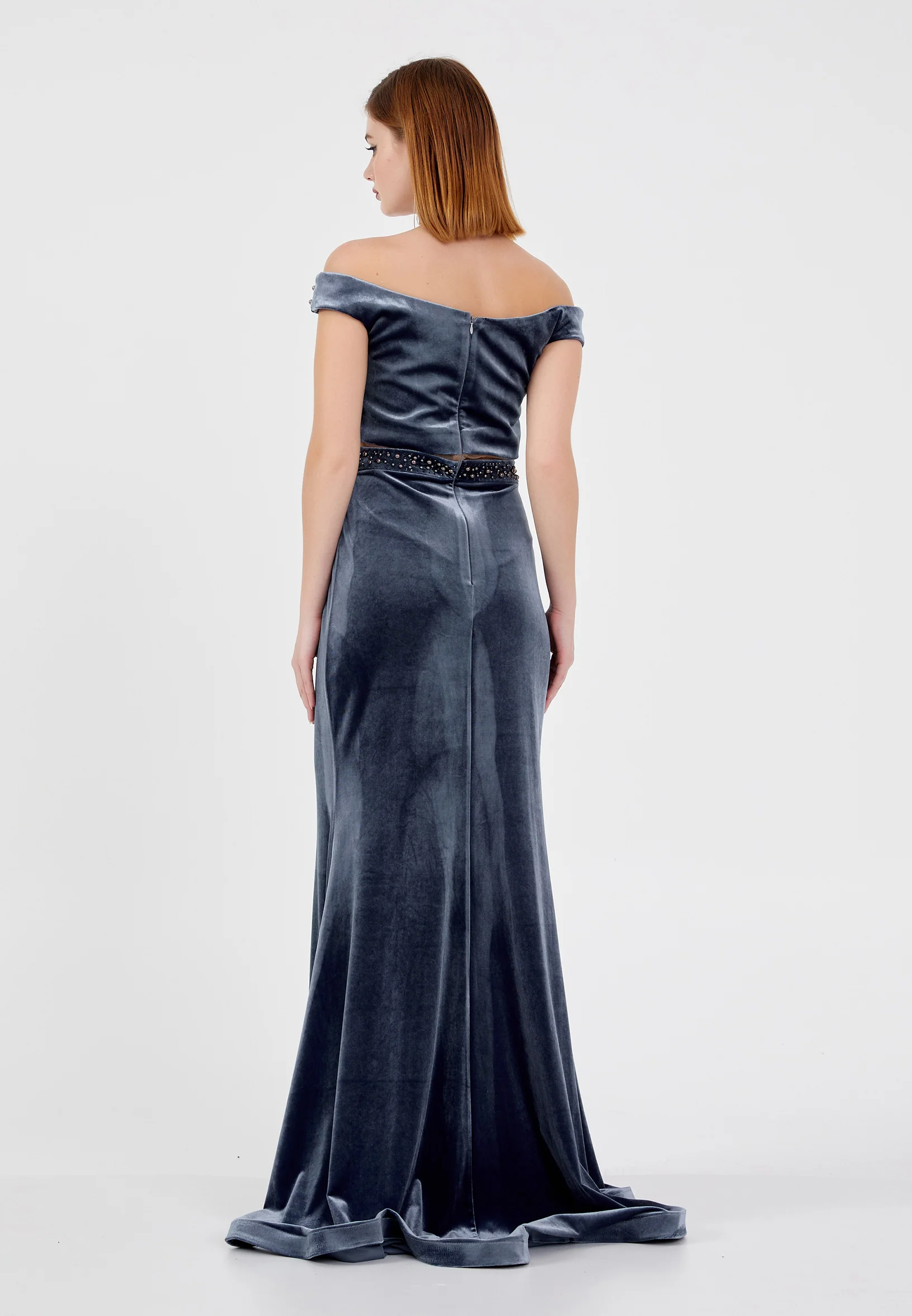 Off Shoulder Maxi Velvet Mermaid Regular Evening Dress dkl290 - Image 14