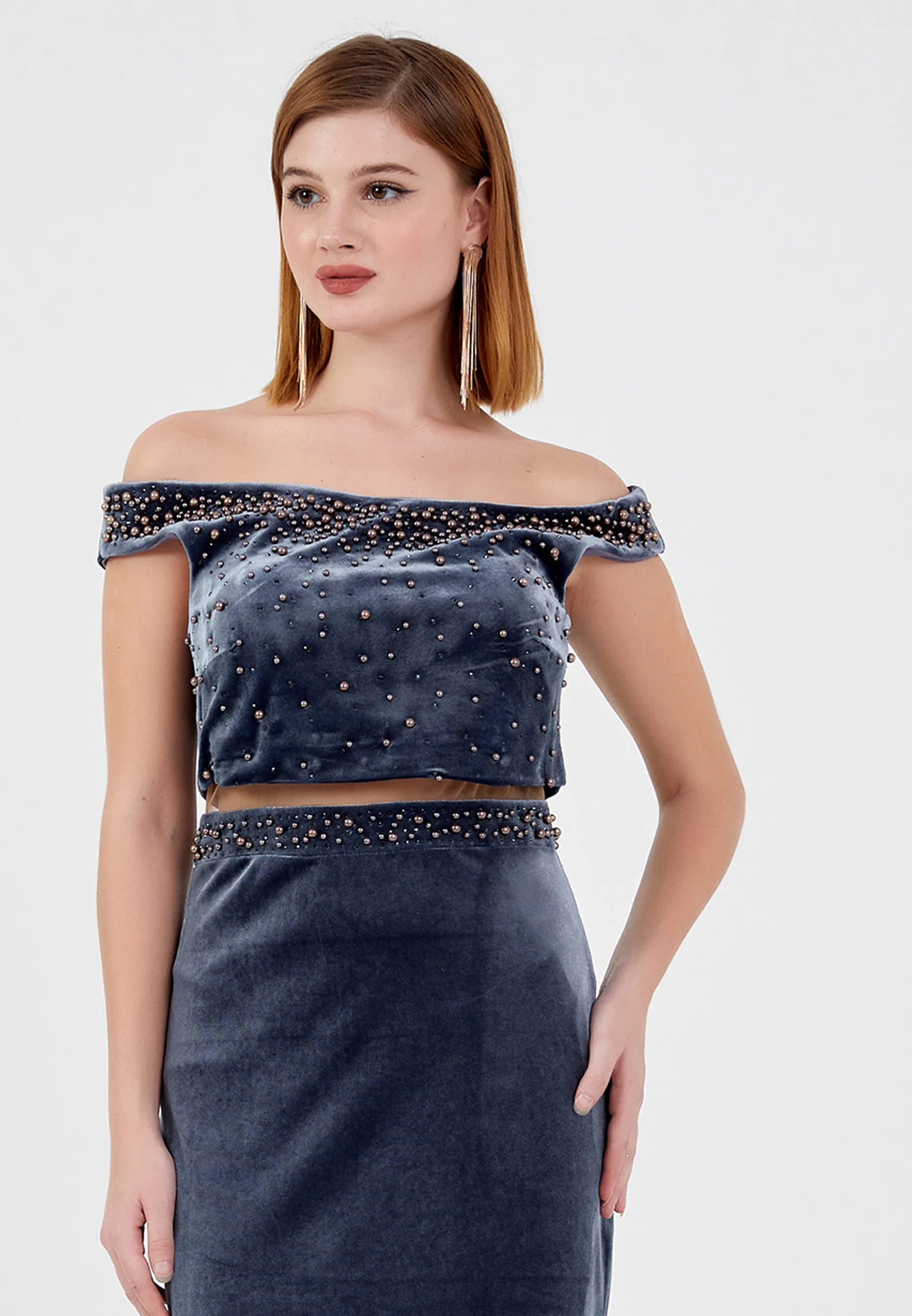 Off Shoulder Maxi Velvet Mermaid Regular Evening Dress dkl290 - Image 16