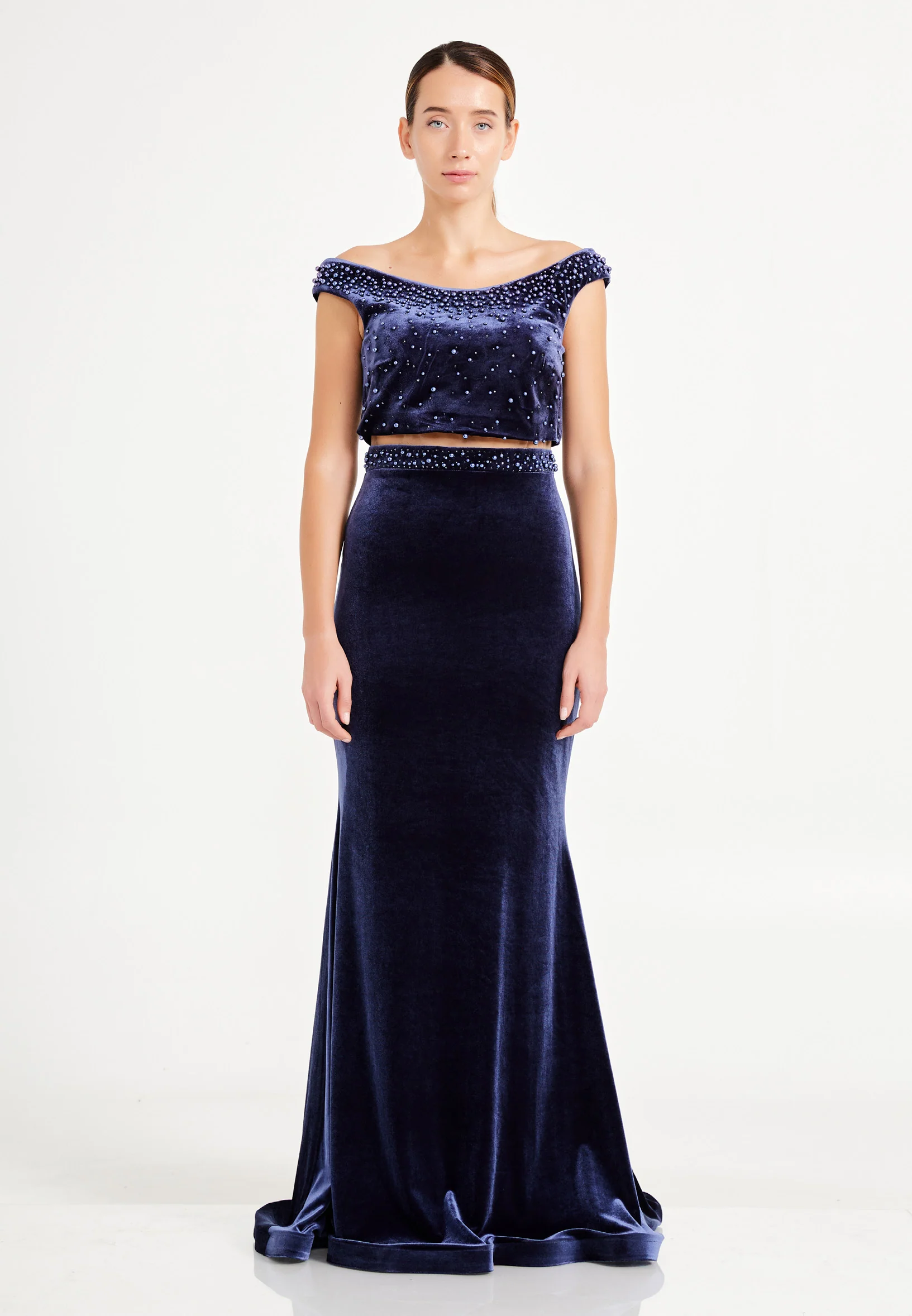 Off Shoulder Maxi Velvet Mermaid Regular Evening Dress dkl290 - Image 17