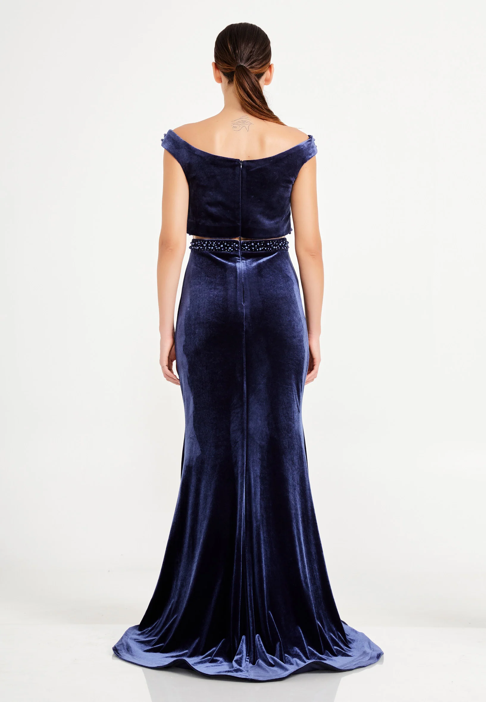 Off Shoulder Maxi Velvet Mermaid Regular Evening Dress dkl290 - Image 18