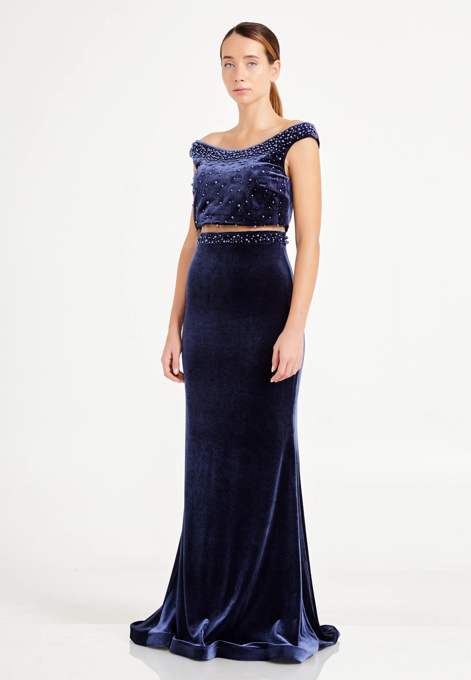Off Shoulder Maxi Velvet Mermaid Regular Evening Dress dkl290 - Image 19