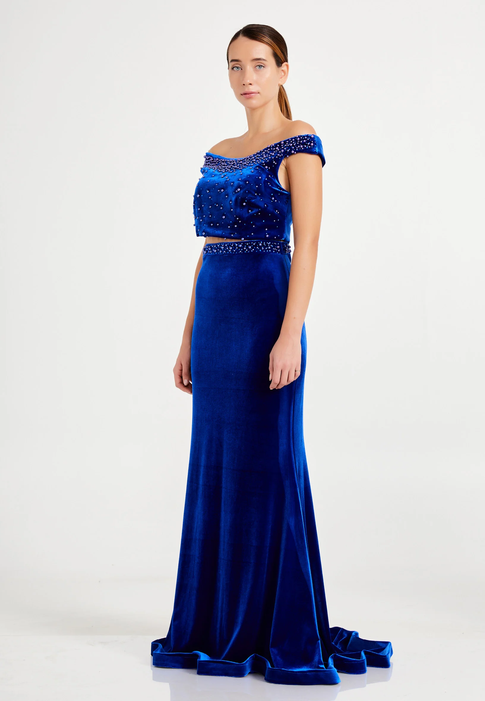 Off Shoulder Maxi Velvet Mermaid Regular Evening Dress dkl290 - Image 6