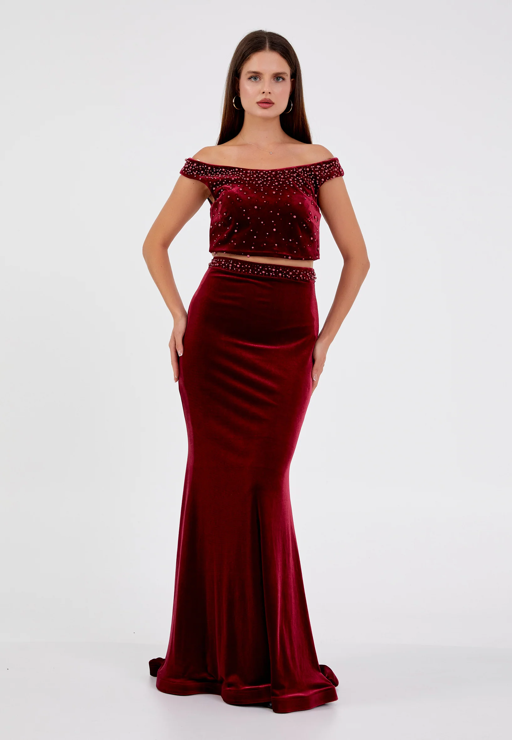 Off Shoulder Maxi Velvet Mermaid Regular Evening Dress dkl290 - Image 9