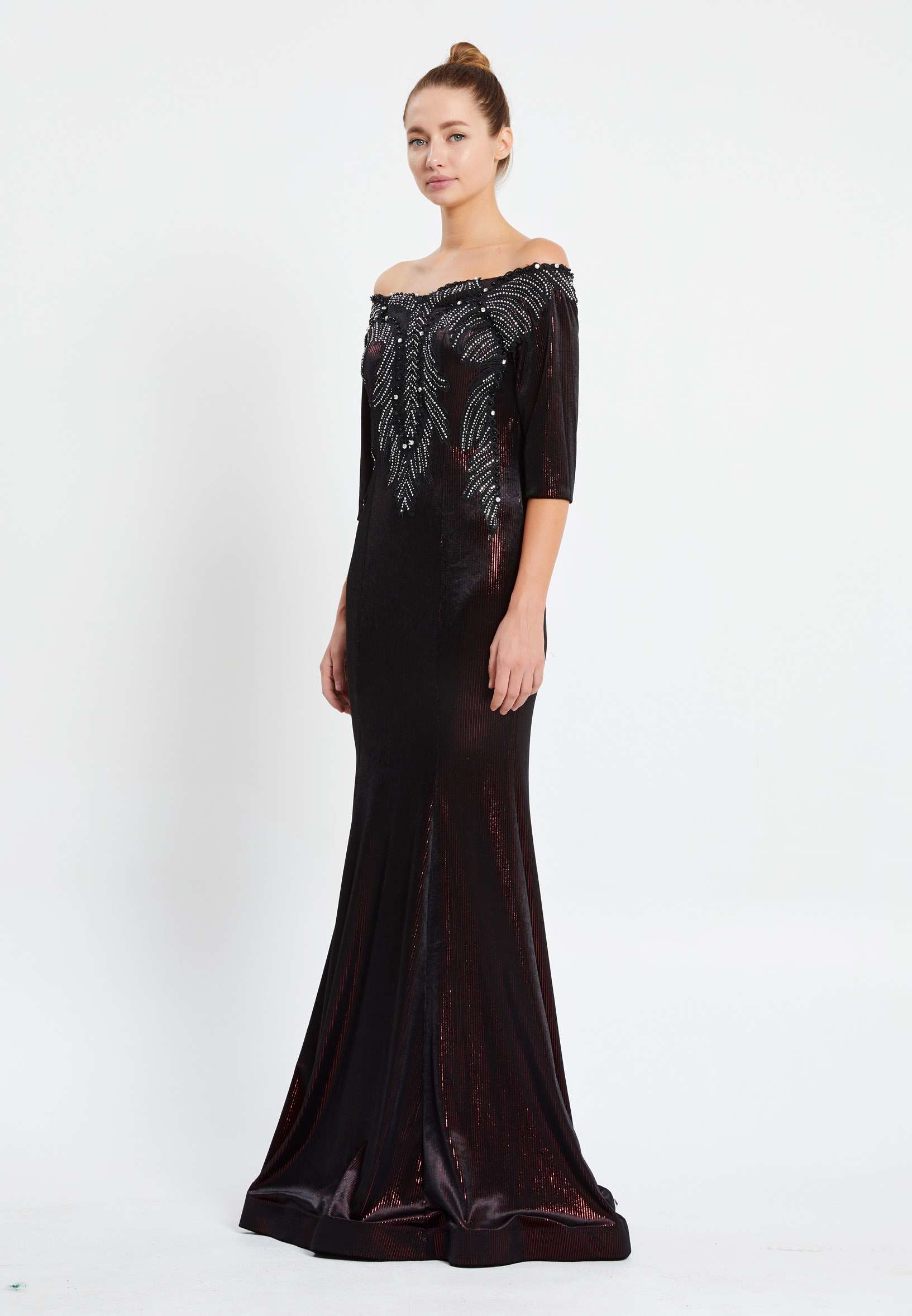 Off Shoulder Maxi Velvet Mermaid Regular Evening Dress pnl6934 - Image 15