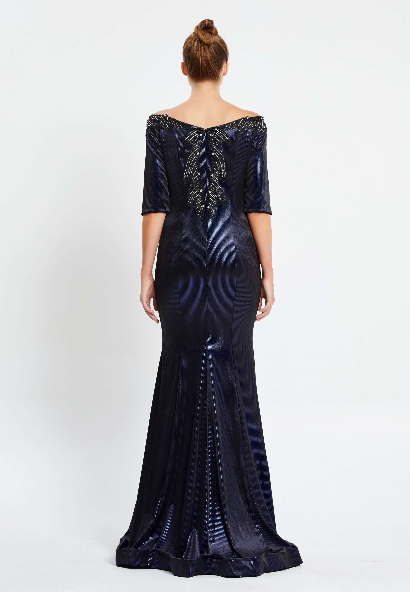 Off Shoulder Maxi Velvet Mermaid Regular Evening Dress pnl6934 - Image 18