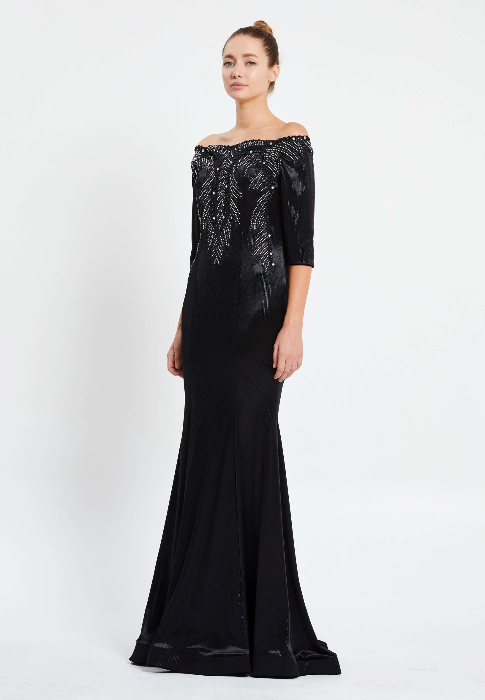 Off Shoulder Maxi Velvet Mermaid Regular Evening Dress pnl6934 - Image 3
