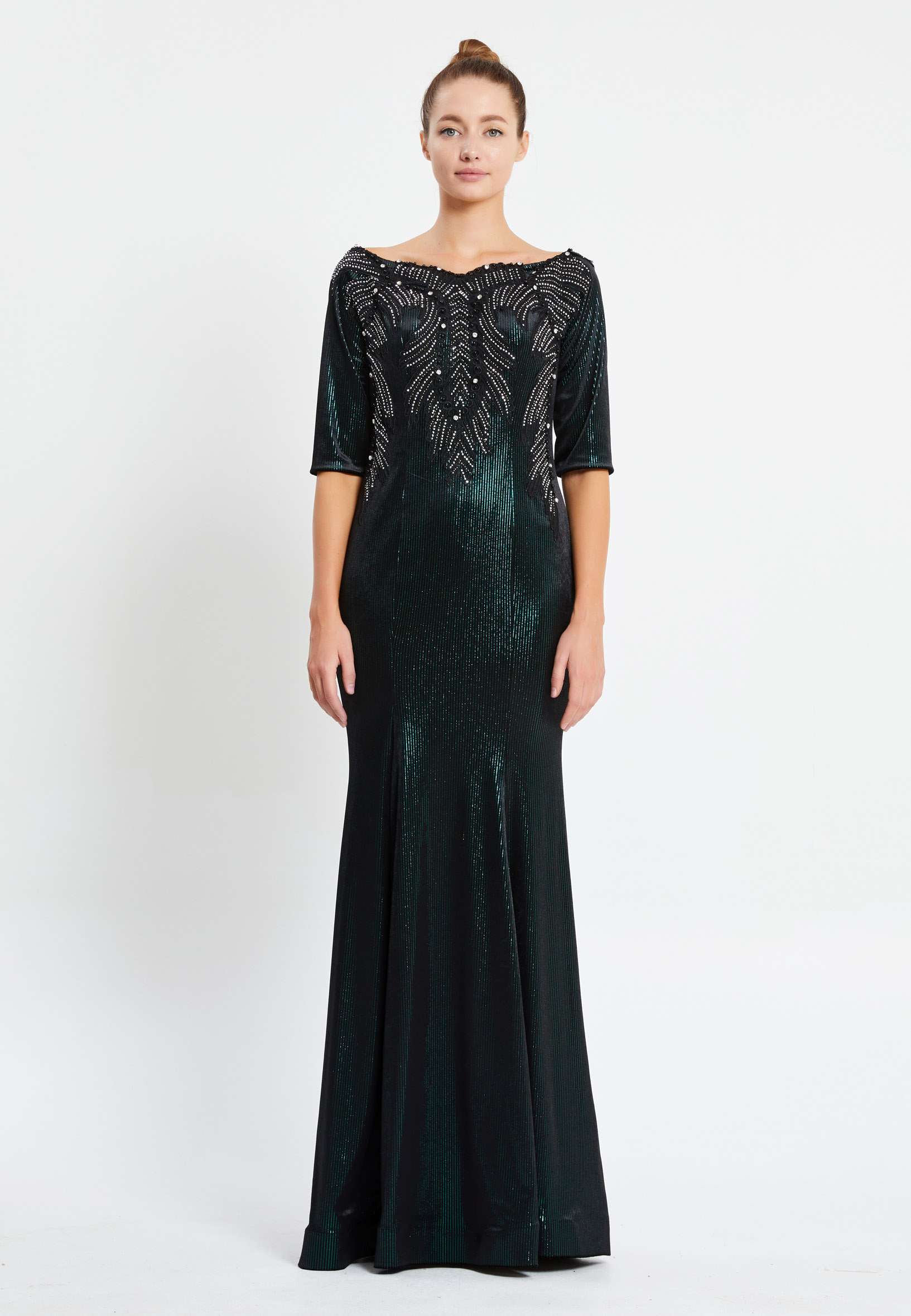 Off Shoulder Maxi Velvet Mermaid Regular Evening Dress pnl6934 - Image 9