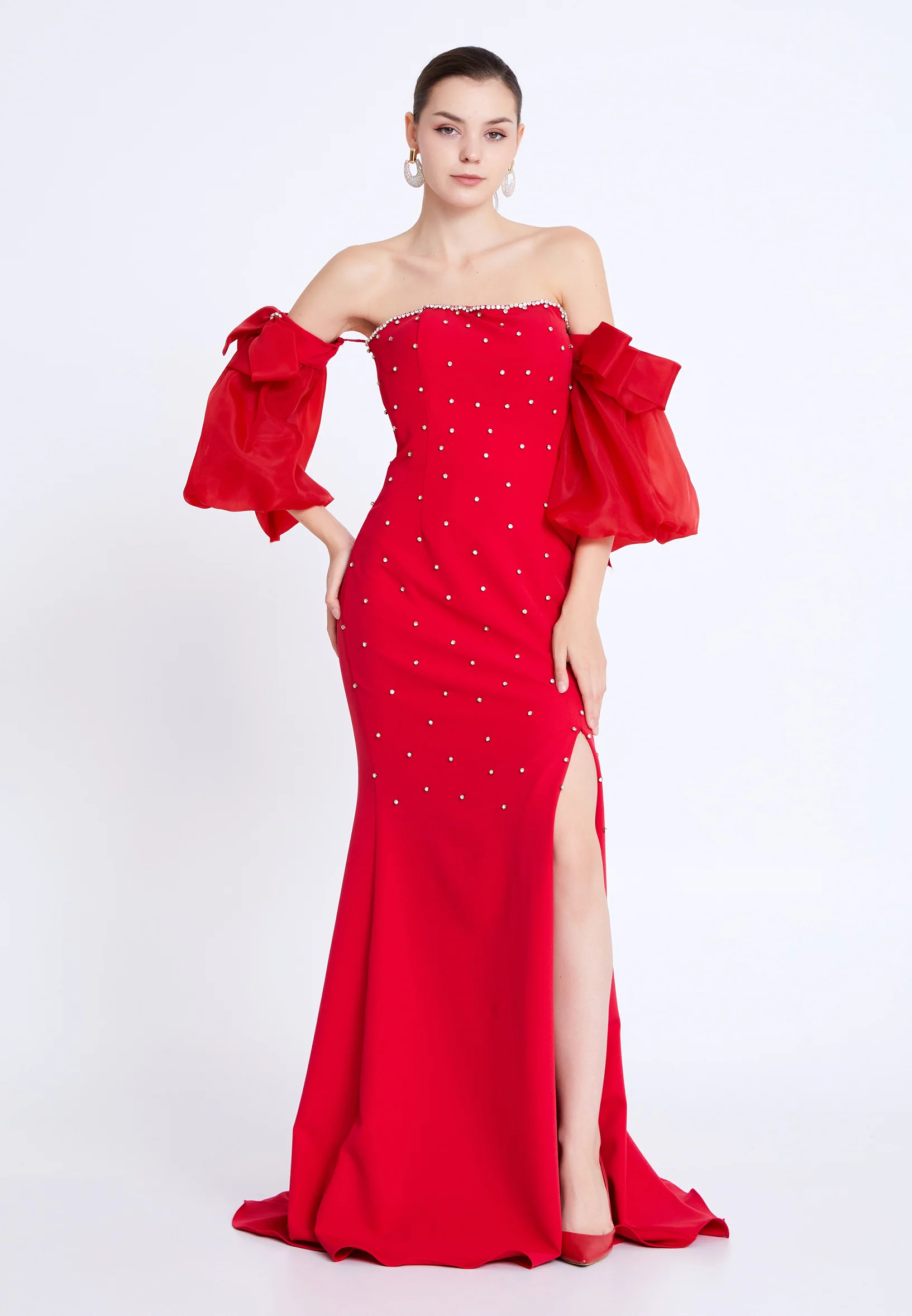 Off Shoulder Maxi Viscose Mermaid Regular Wedding Guest Dress aln1896