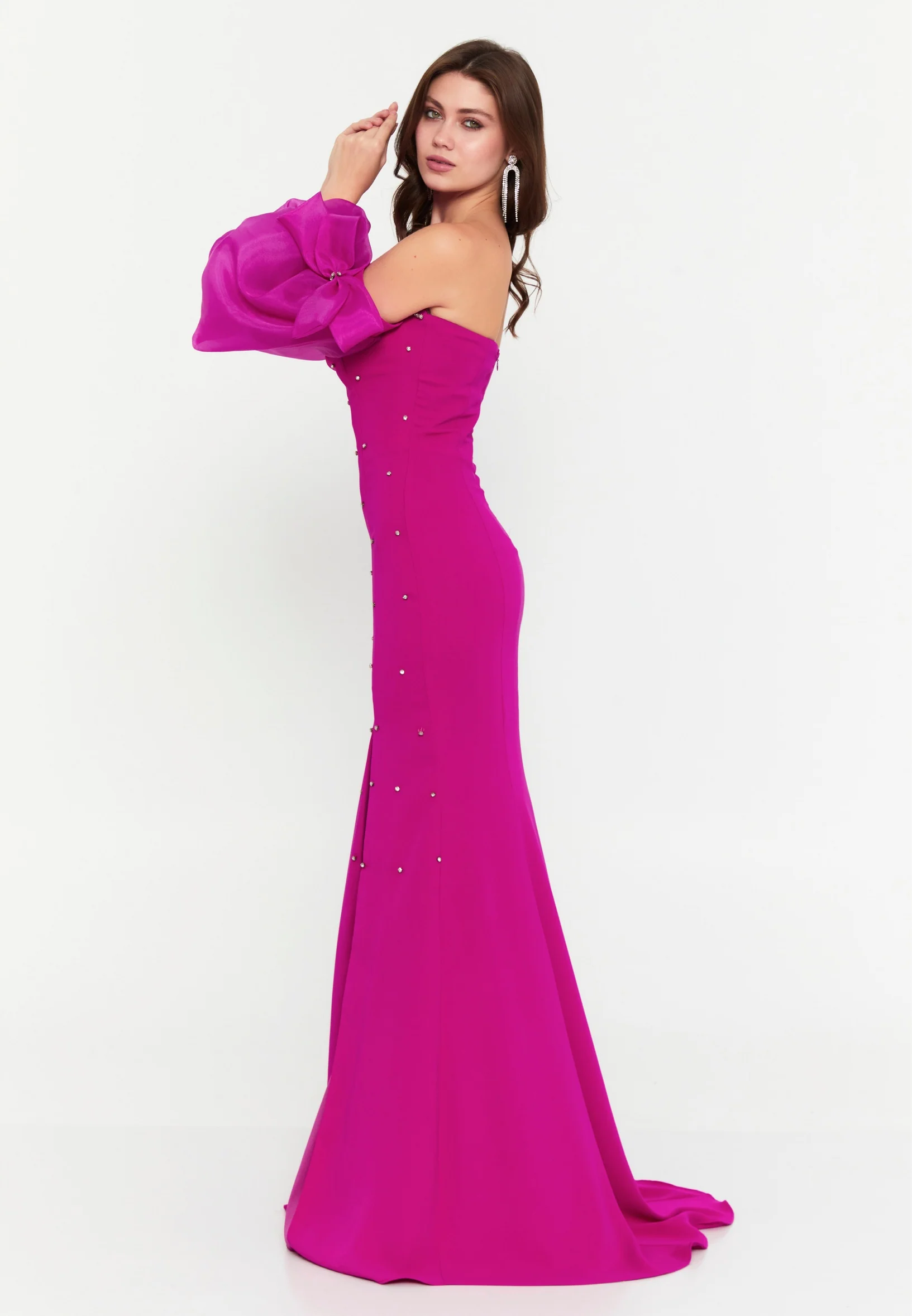 Off Shoulder Maxi Viscose Mermaid Regular Wedding Guest Dress aln1896 - Image 19