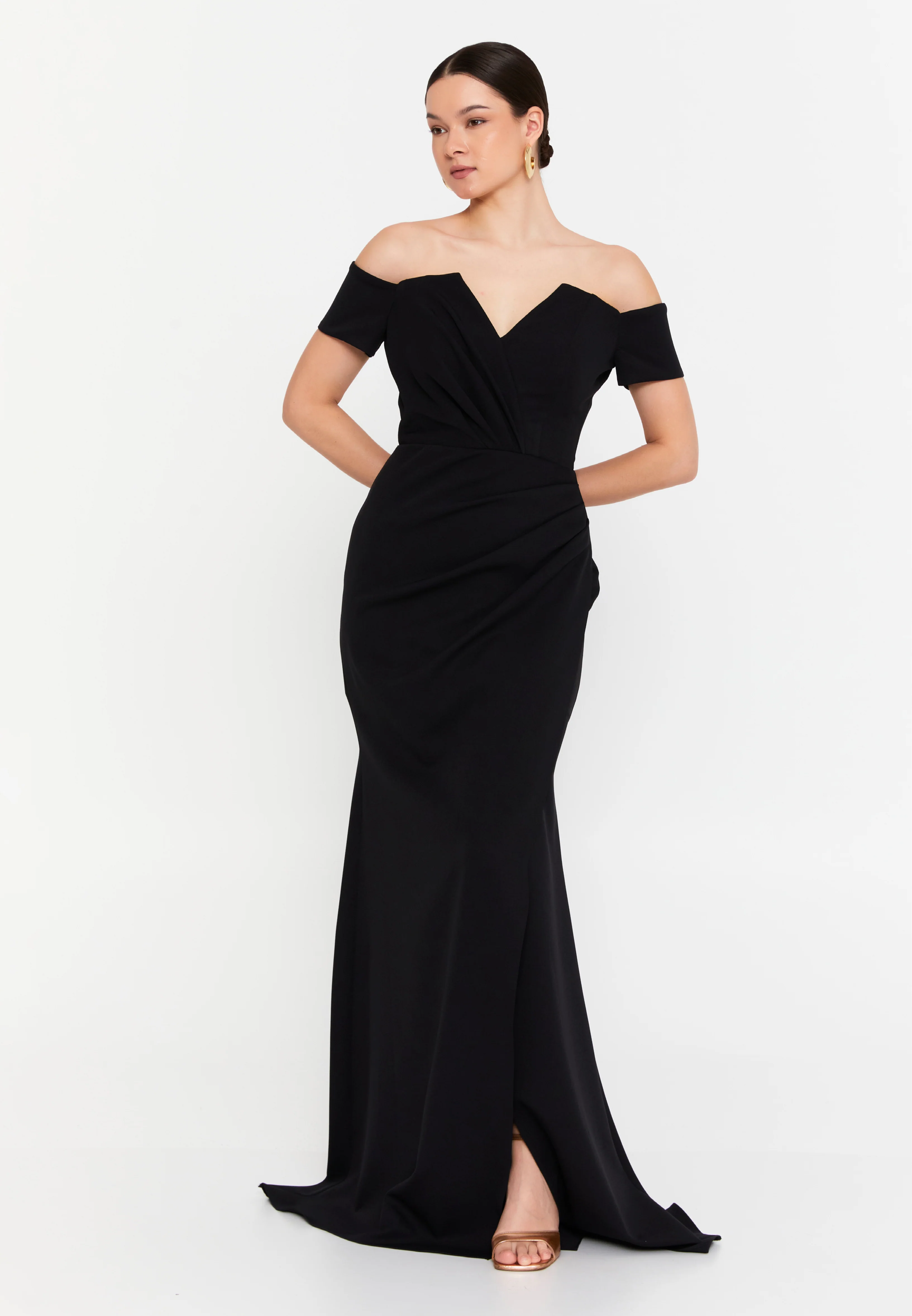 Off Shoulder Maxi Viscose Mermaid Regular Wedding Guest Dress aln1901