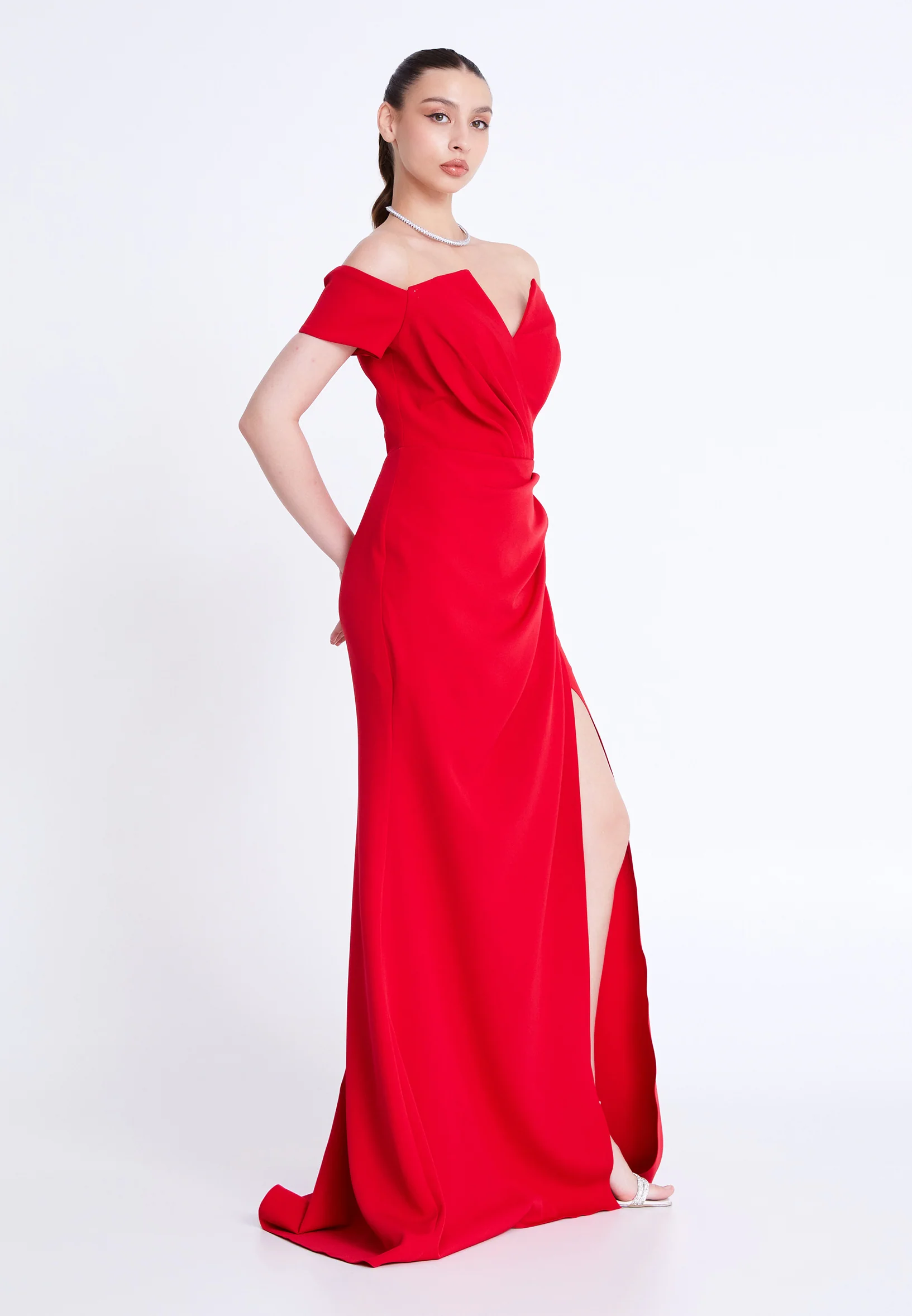Off Shoulder Maxi Viscose Mermaid Regular Wedding Guest Dress aln1901 - Image 11