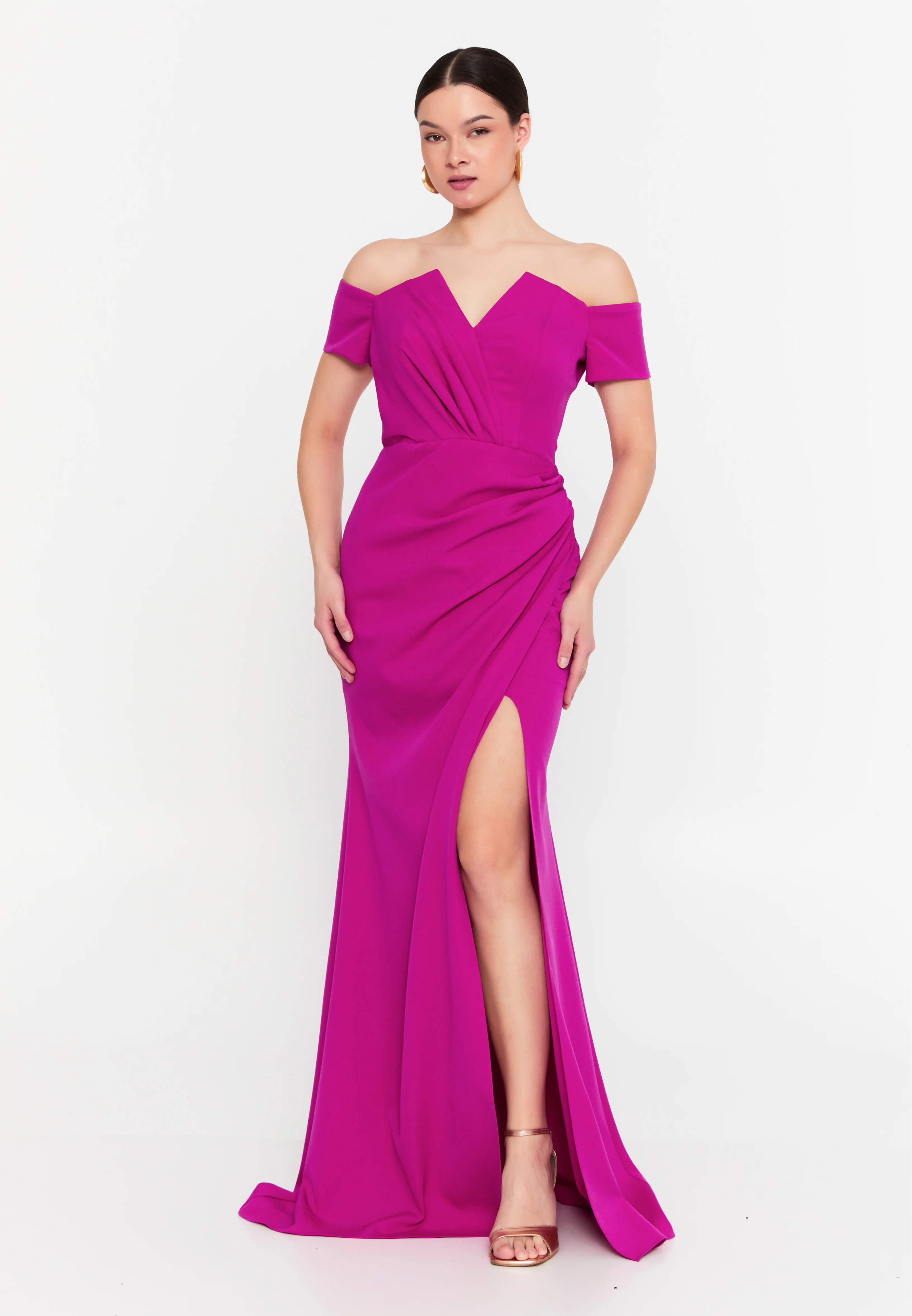 Off Shoulder Maxi Viscose Mermaid Regular Wedding Guest Dress aln1901 - Image 5