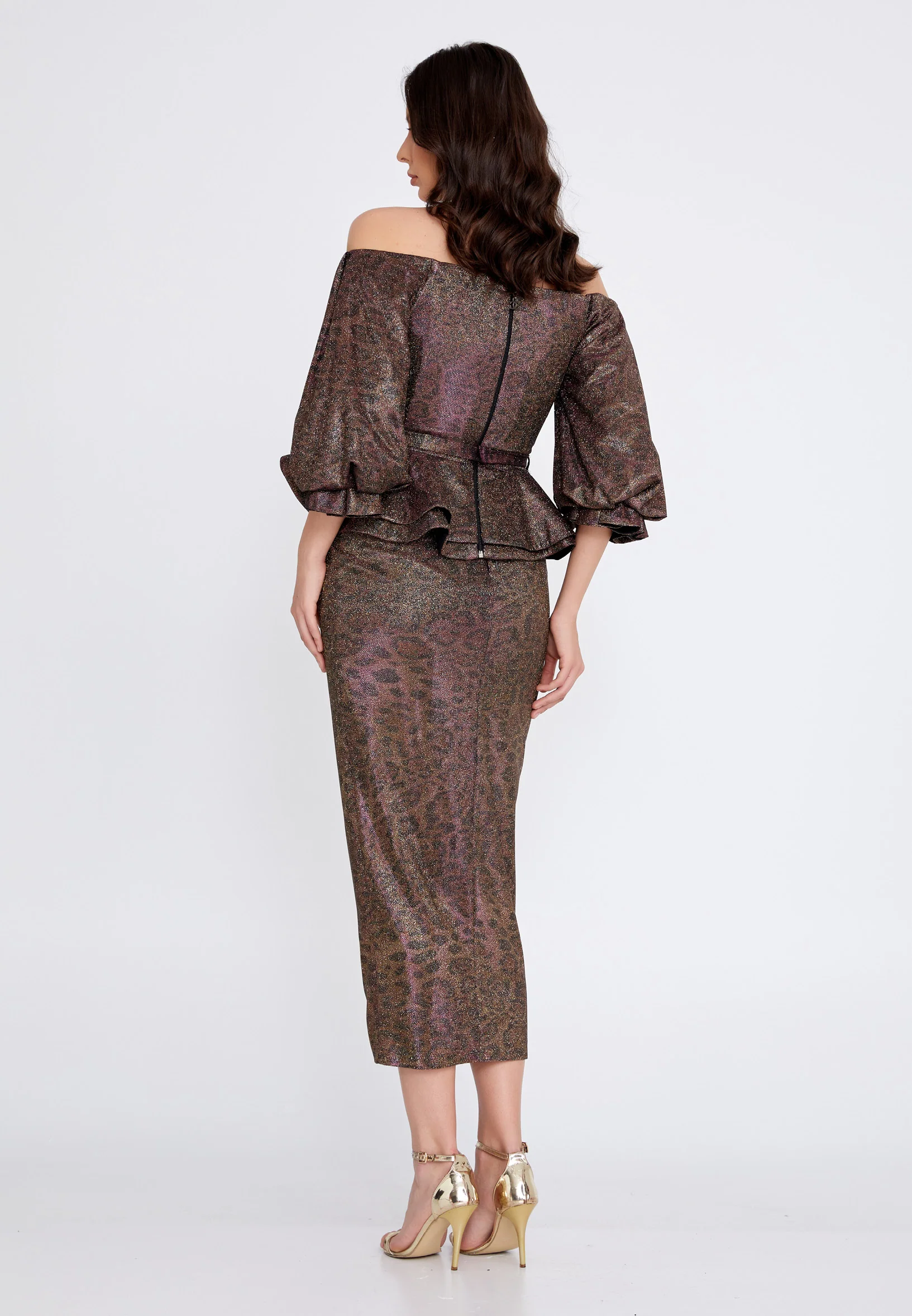 Off Shoulder Midi Chiffon Column Regular Cocktail Dress crm5502 - Image 10