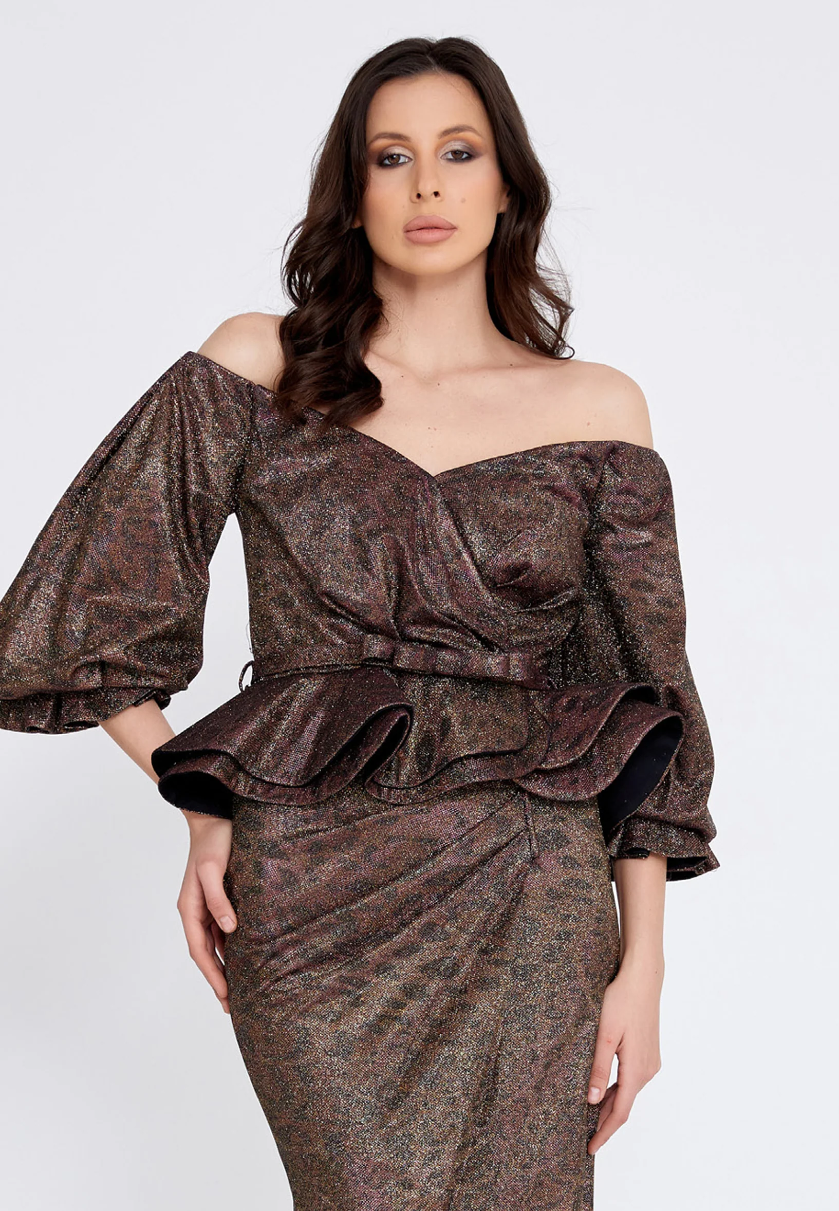 Off Shoulder Midi Chiffon Column Regular Cocktail Dress crm5502 - Image 12