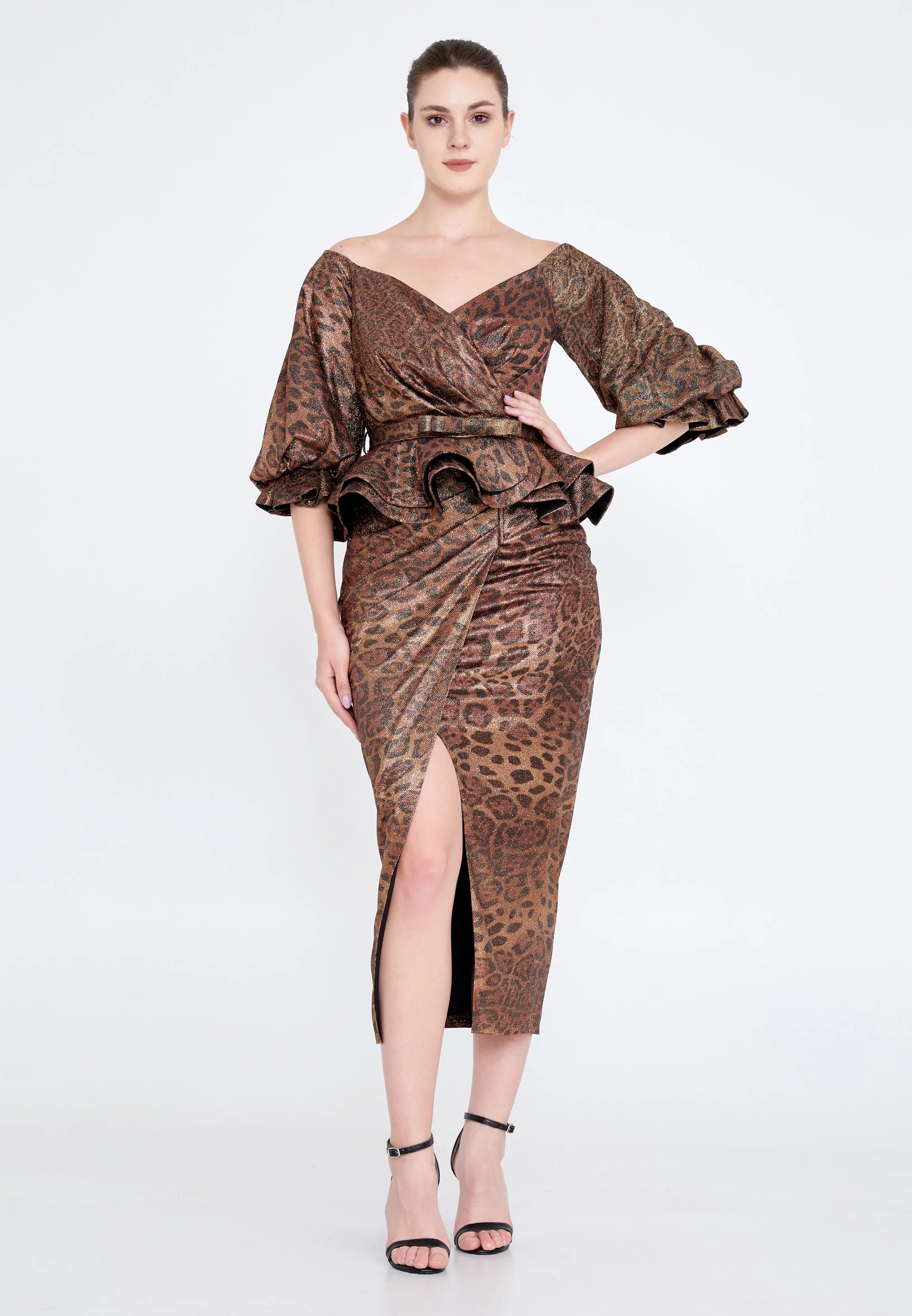 Off Shoulder Midi Chiffon Column Regular Cocktail Dress crm5502 - Image 13