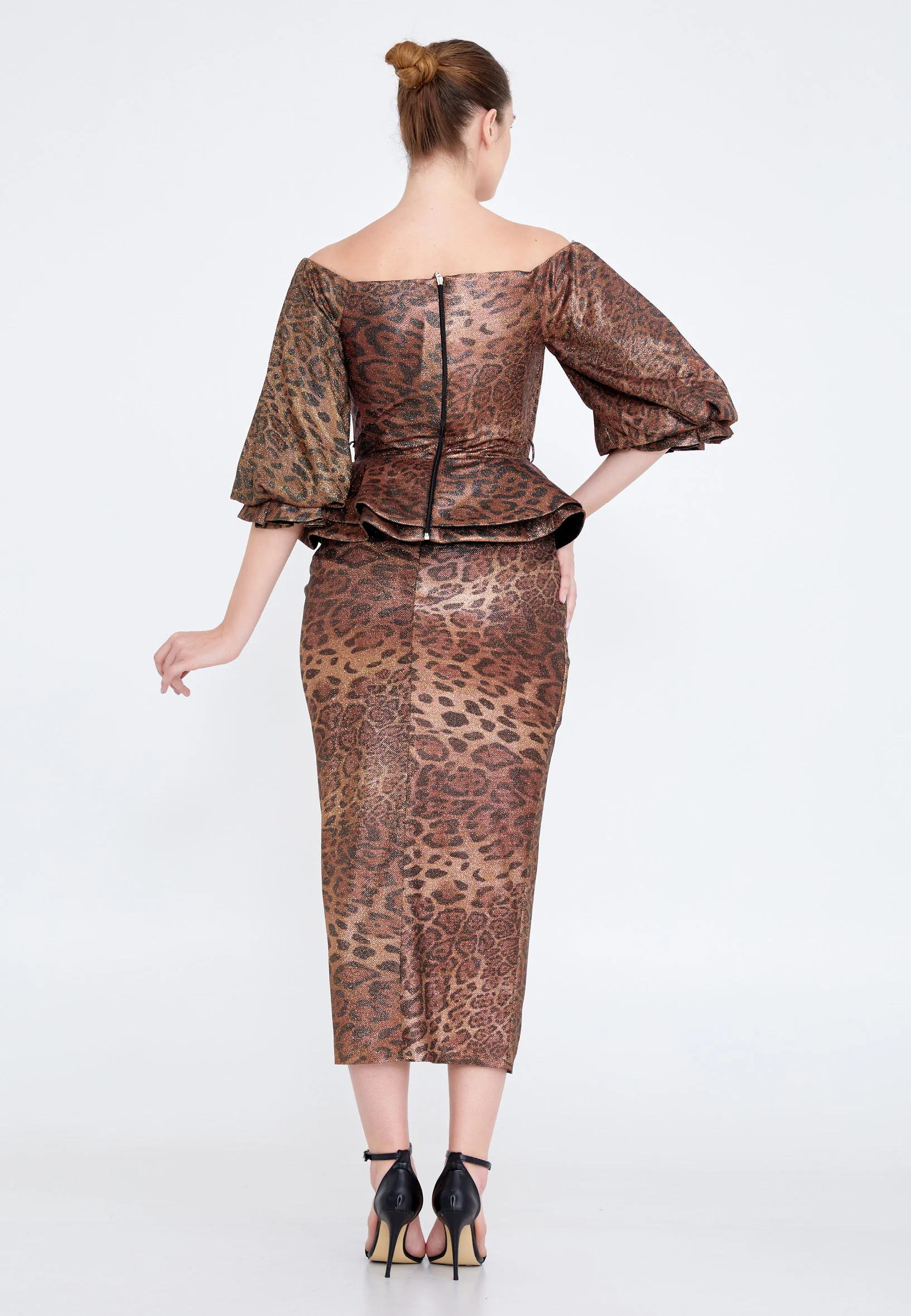 Off Shoulder Midi Chiffon Column Regular Cocktail Dress crm5502 - Image 14