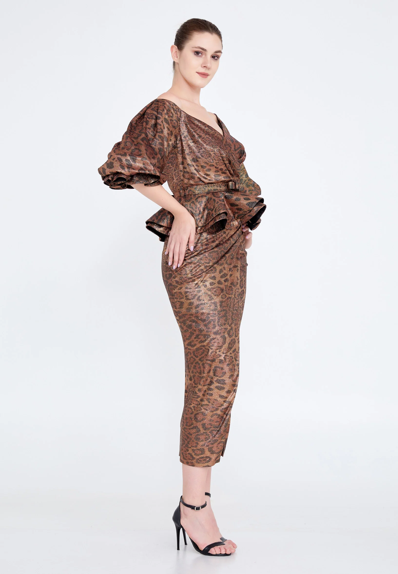 Off Shoulder Midi Chiffon Column Regular Cocktail Dress crm5502 - Image 15