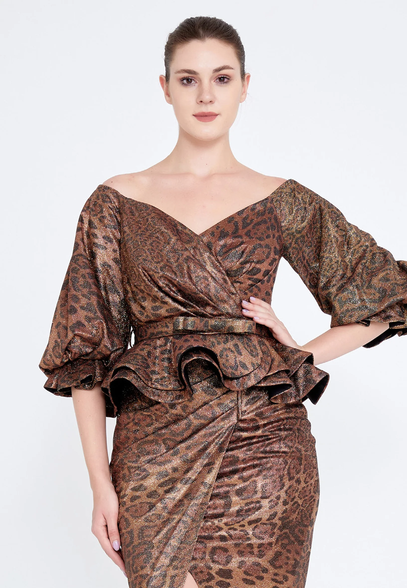 Off Shoulder Midi Chiffon Column Regular Cocktail Dress crm5502 - Image 16