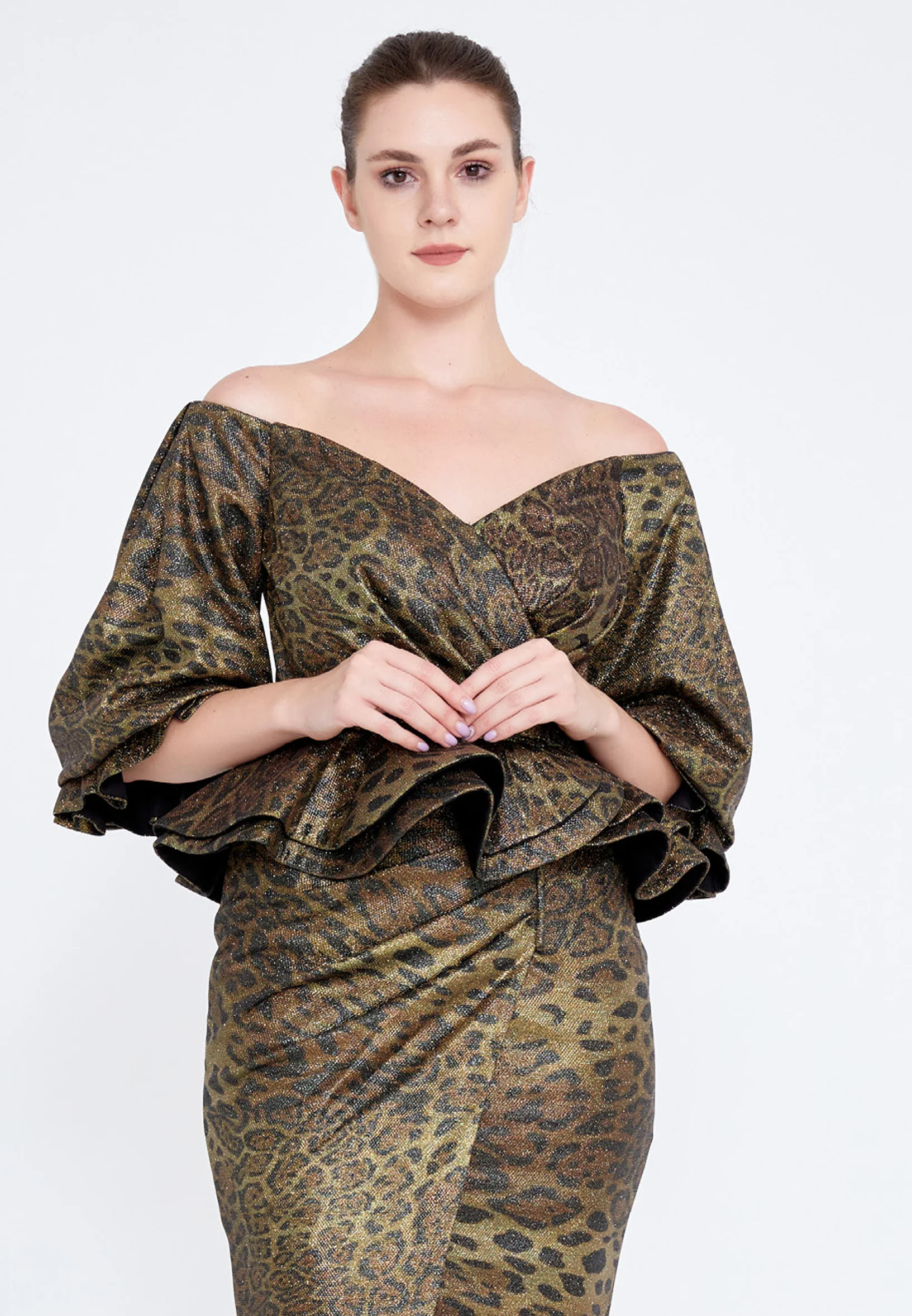 Off Shoulder Midi Chiffon Column Regular Cocktail Dress crm5502 - Image 4