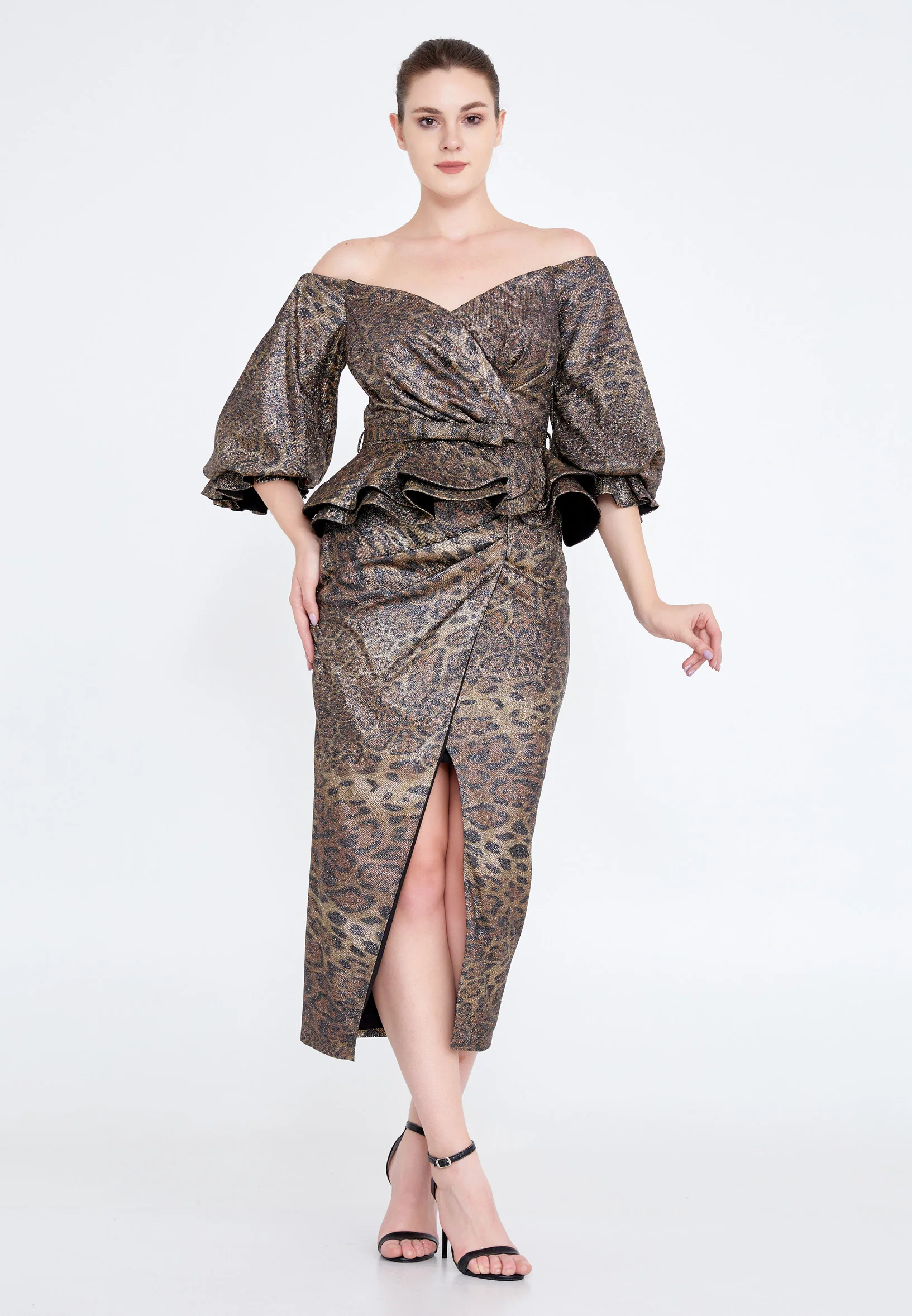 Off Shoulder Midi Chiffon Column Regular Cocktail Dress crm5502 - Image 5