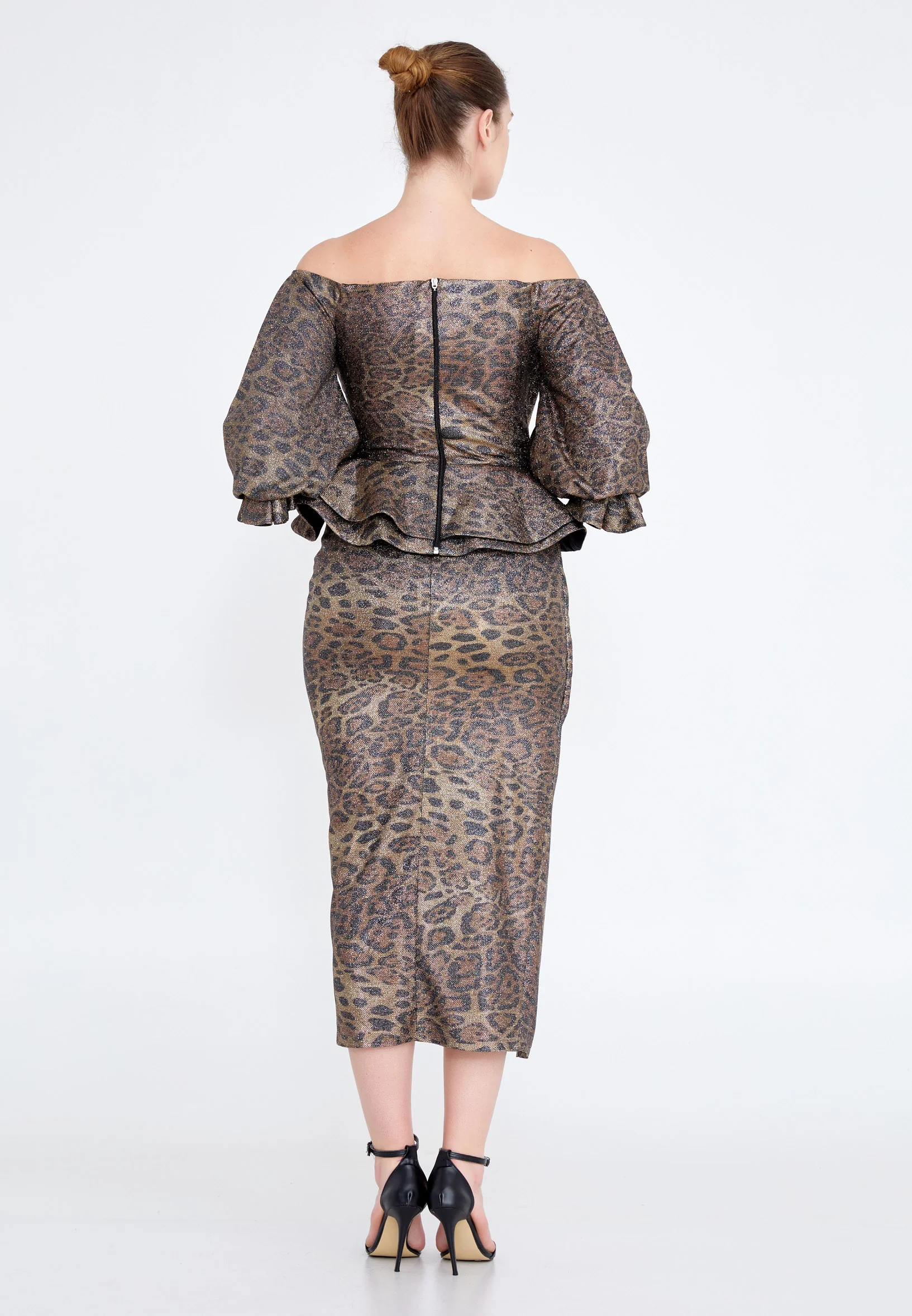 Off Shoulder Midi Chiffon Column Regular Cocktail Dress crm5502 - Image 6
