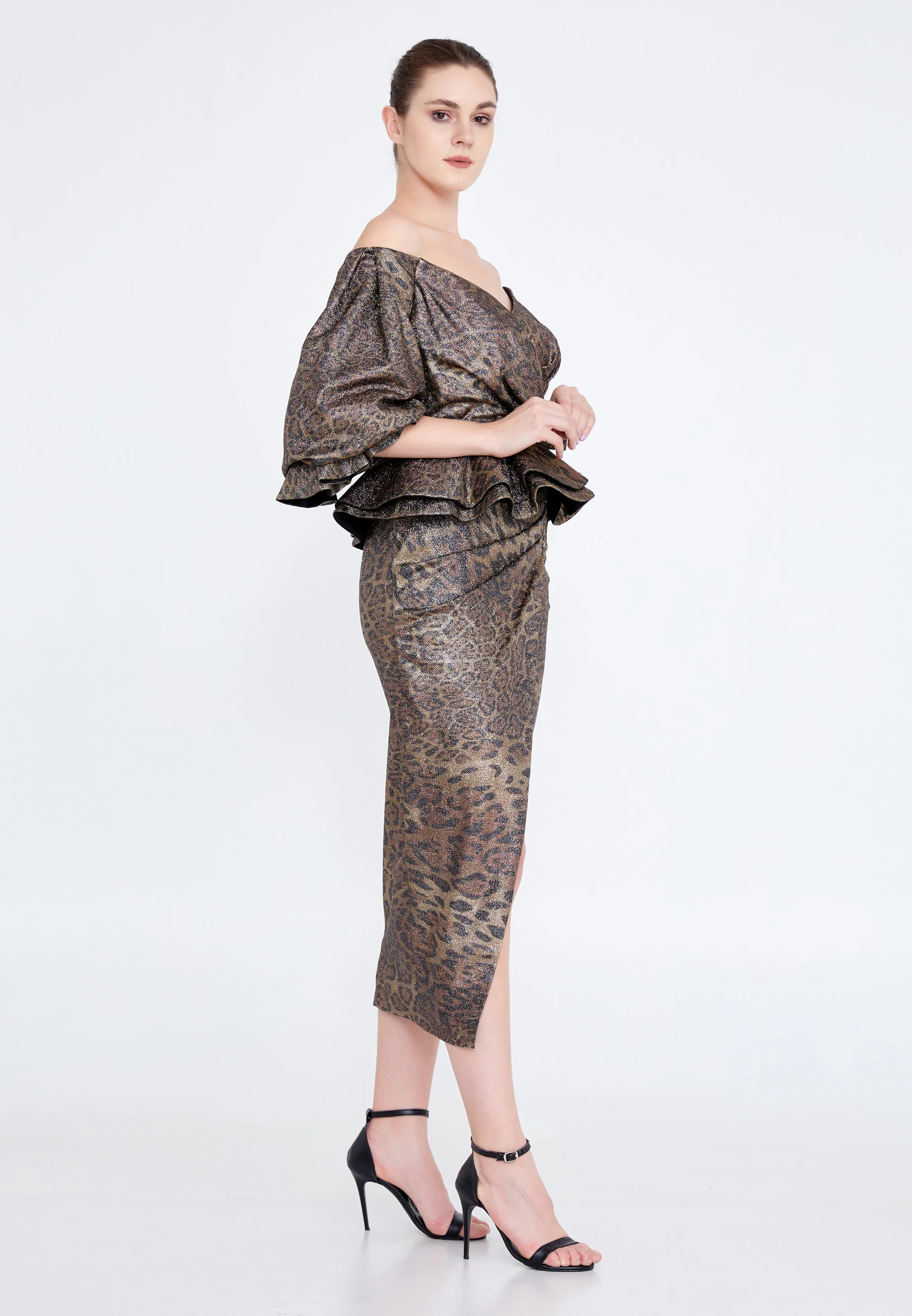 Off Shoulder Midi Chiffon Column Regular Cocktail Dress crm5502 - Image 7