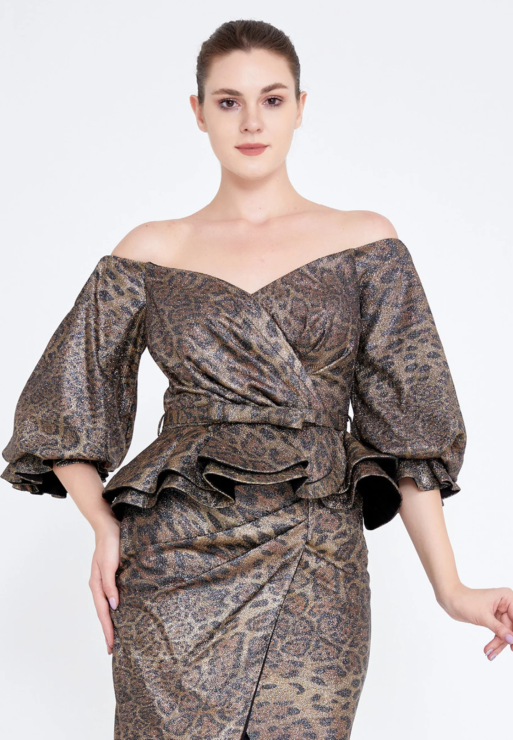 Off Shoulder Midi Chiffon Column Regular Cocktail Dress crm5502 - Image 8