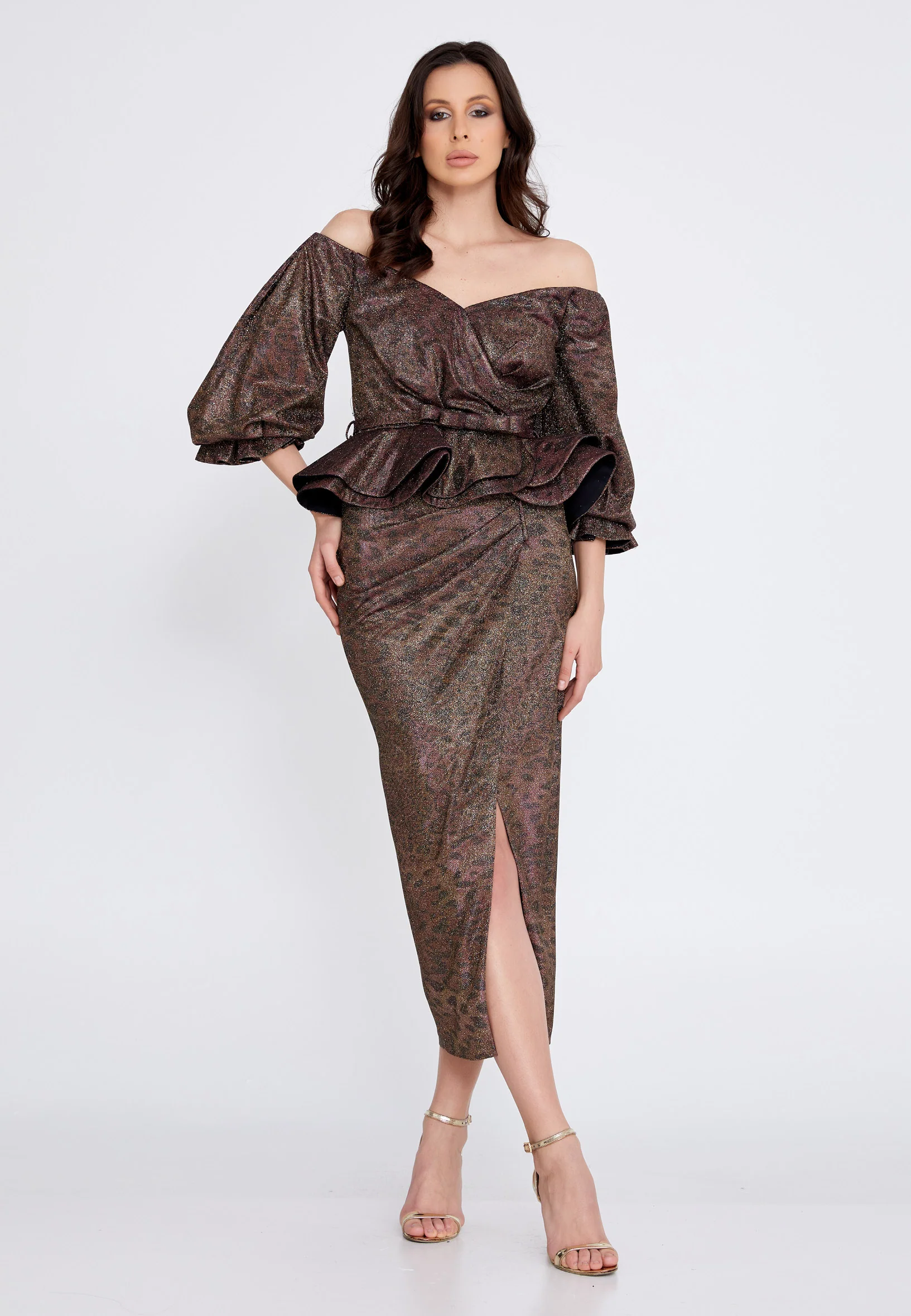 Off Shoulder Midi Chiffon Column Regular Cocktail Dress crm5502 - Image 9