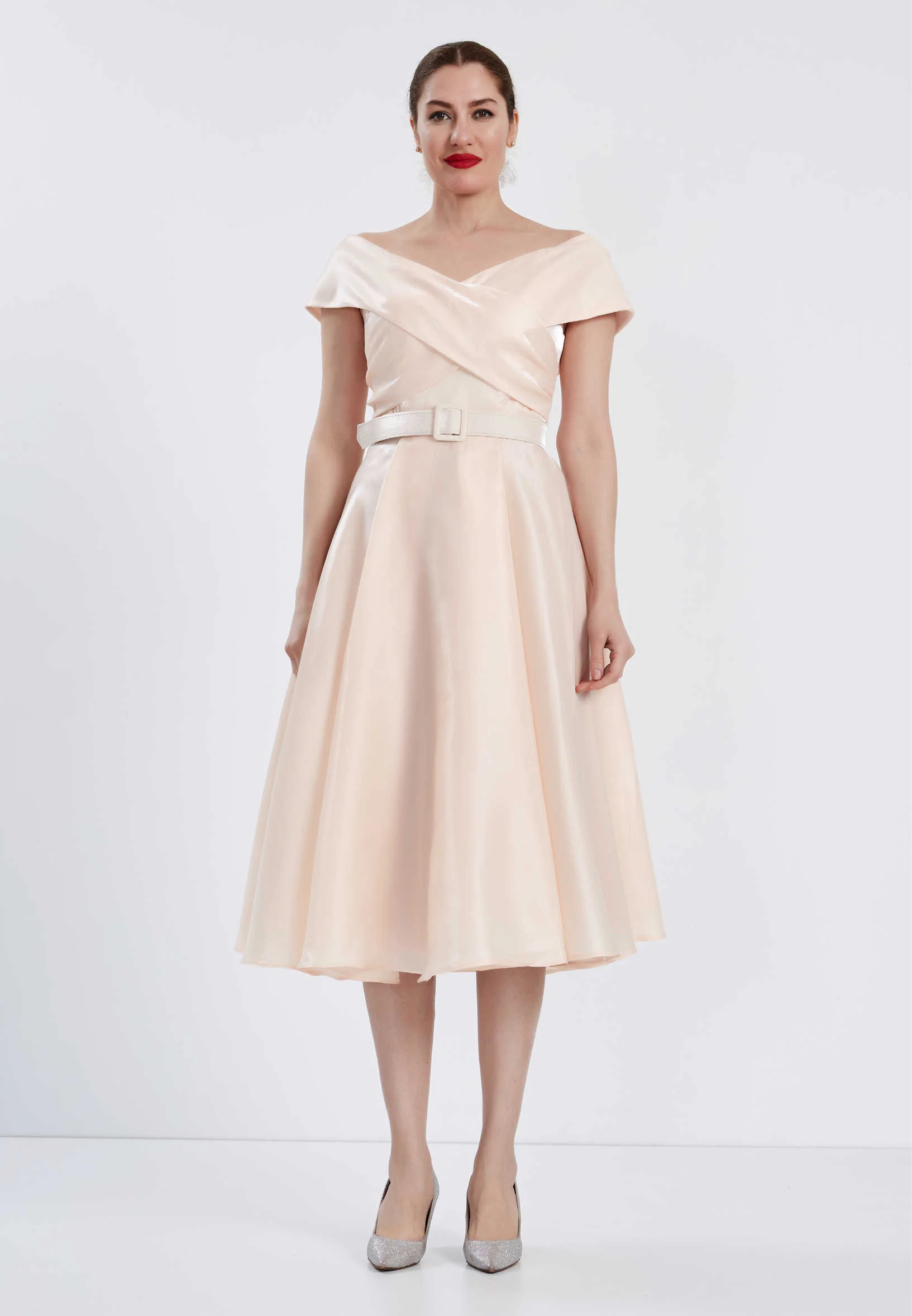 Off Shoulder Midi Chiffon Column Regular Prom Dress brq1241