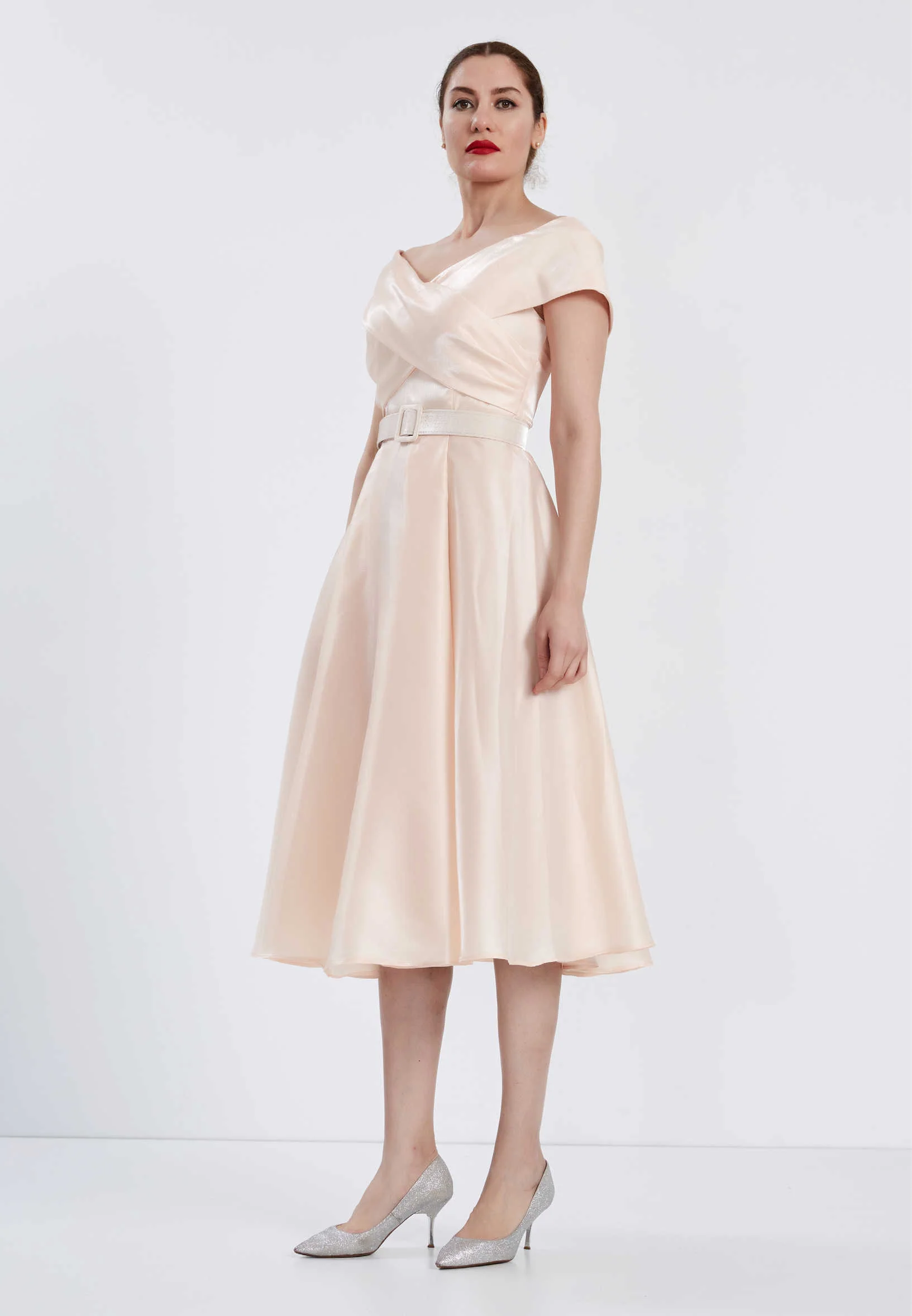 Off Shoulder Midi Chiffon Column Regular Prom Dress brq1241 - Image 3