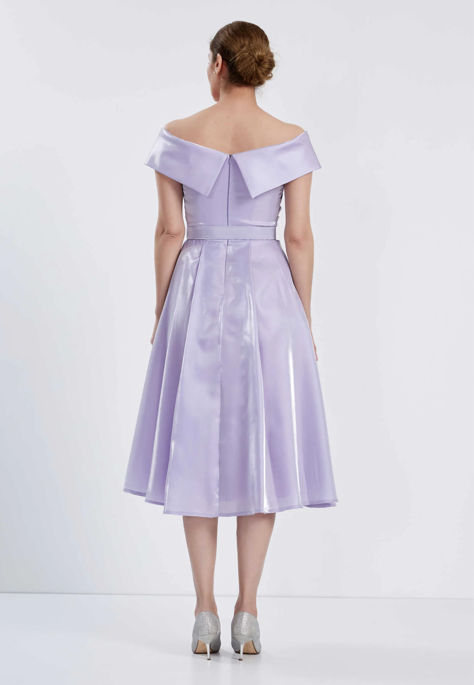 Off Shoulder Midi Chiffon Column Regular Prom Dress brq1241 - Image 6