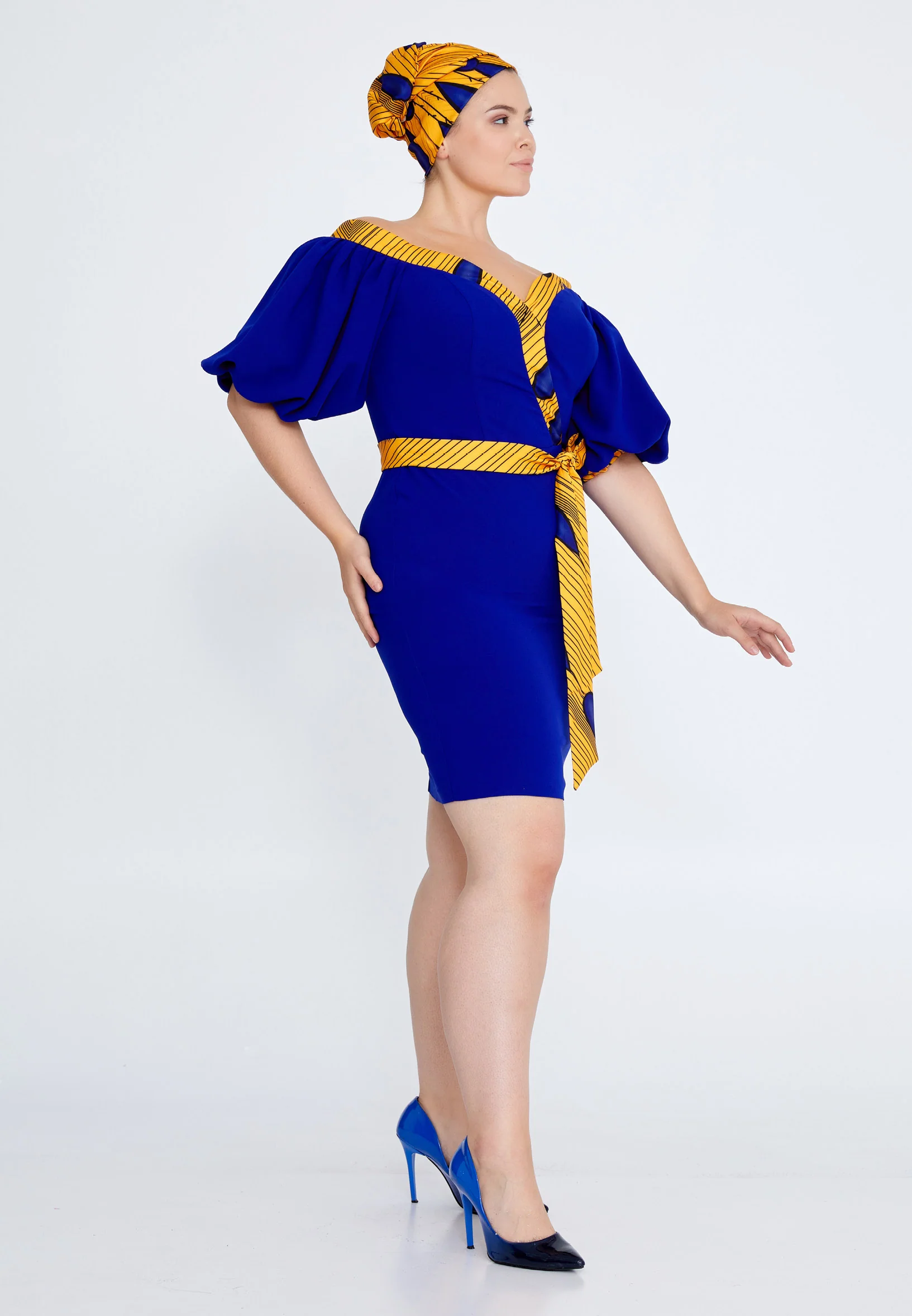 Off Shoulder Midi Crepe Column Plus Size Cocktail Dress ses3006-b - Image 3