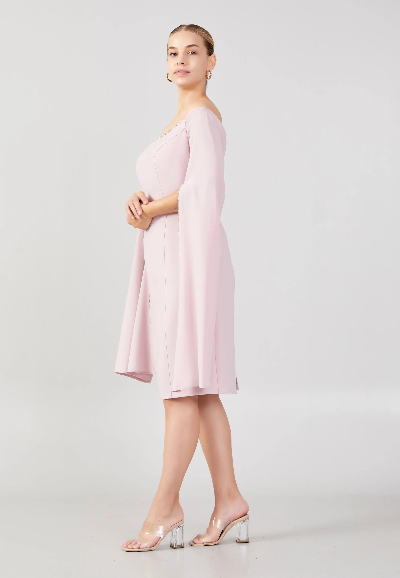 Off Shoulder Midi Crepe Column Plus Size Evening Dress jnm23-378-b - Image 11