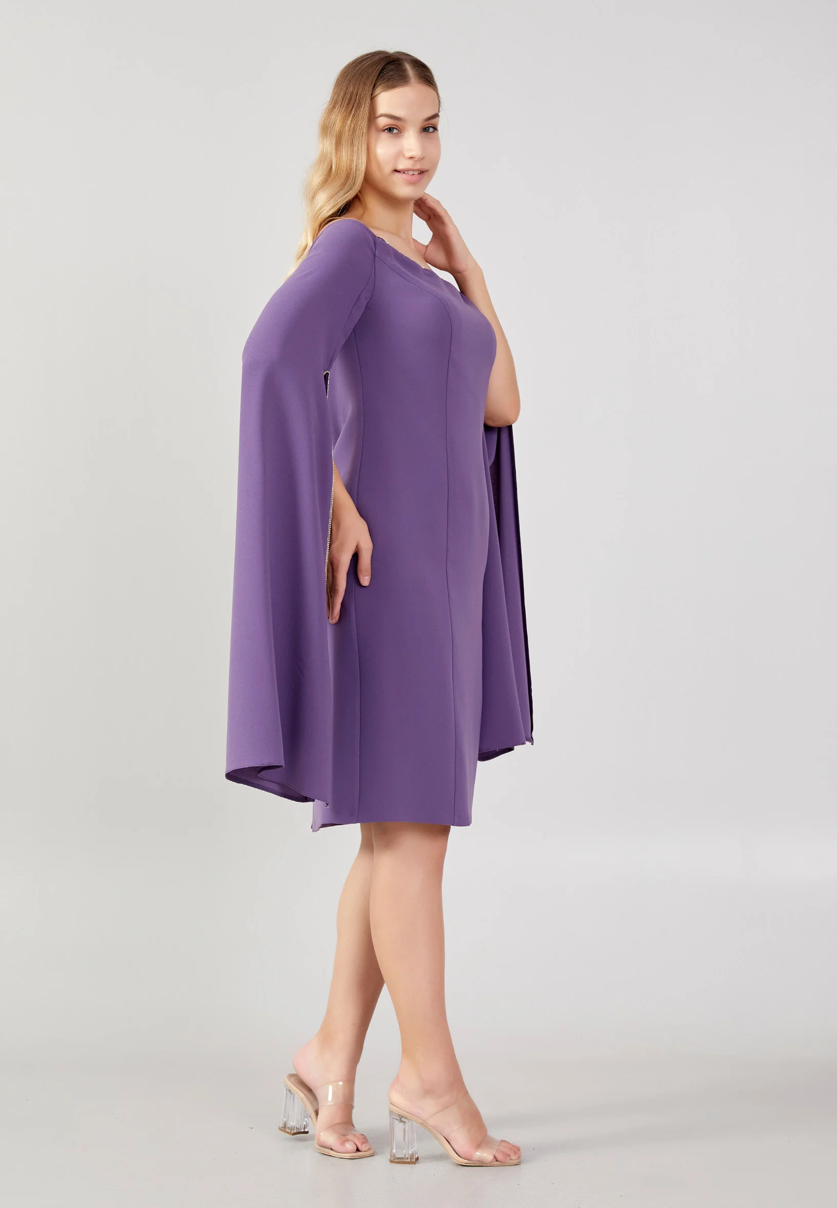 Off Shoulder Midi Crepe Column Plus Size Evening Dress jnm23-378-b - Image 15