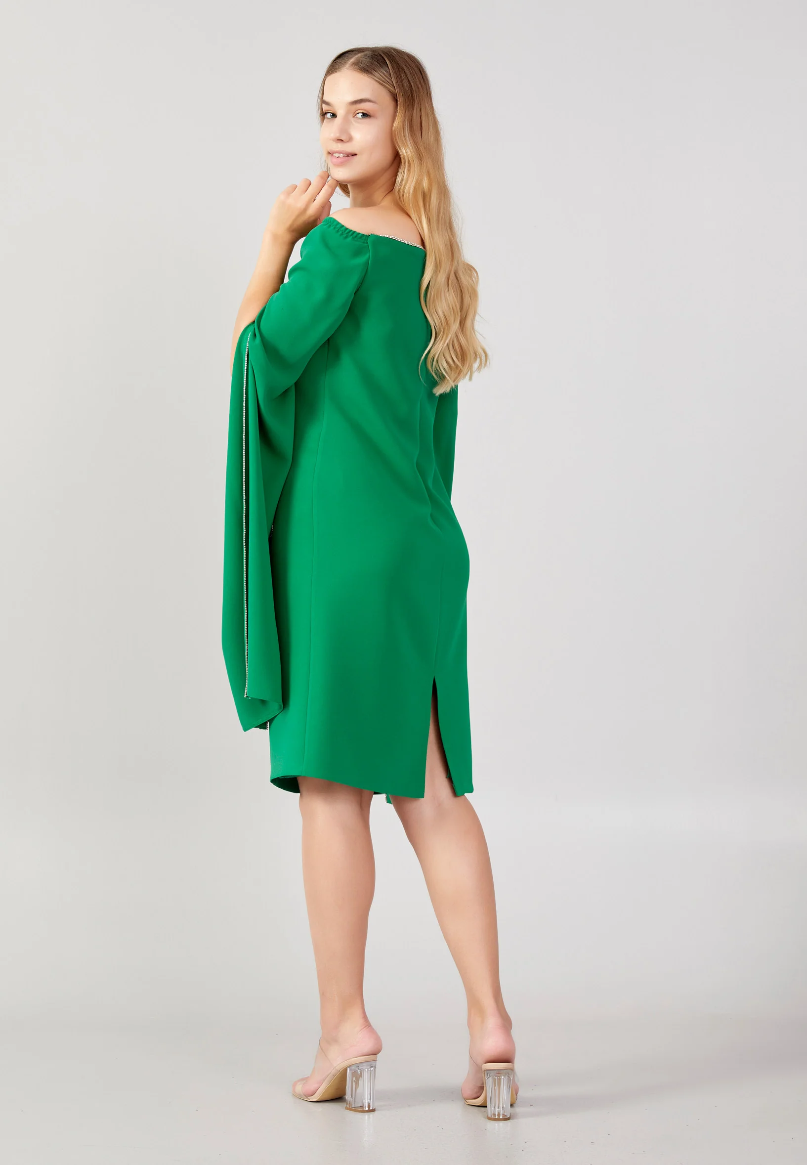 Off Shoulder Midi Crepe Column Plus Size Evening Dress jnm23-378-b - Image 6