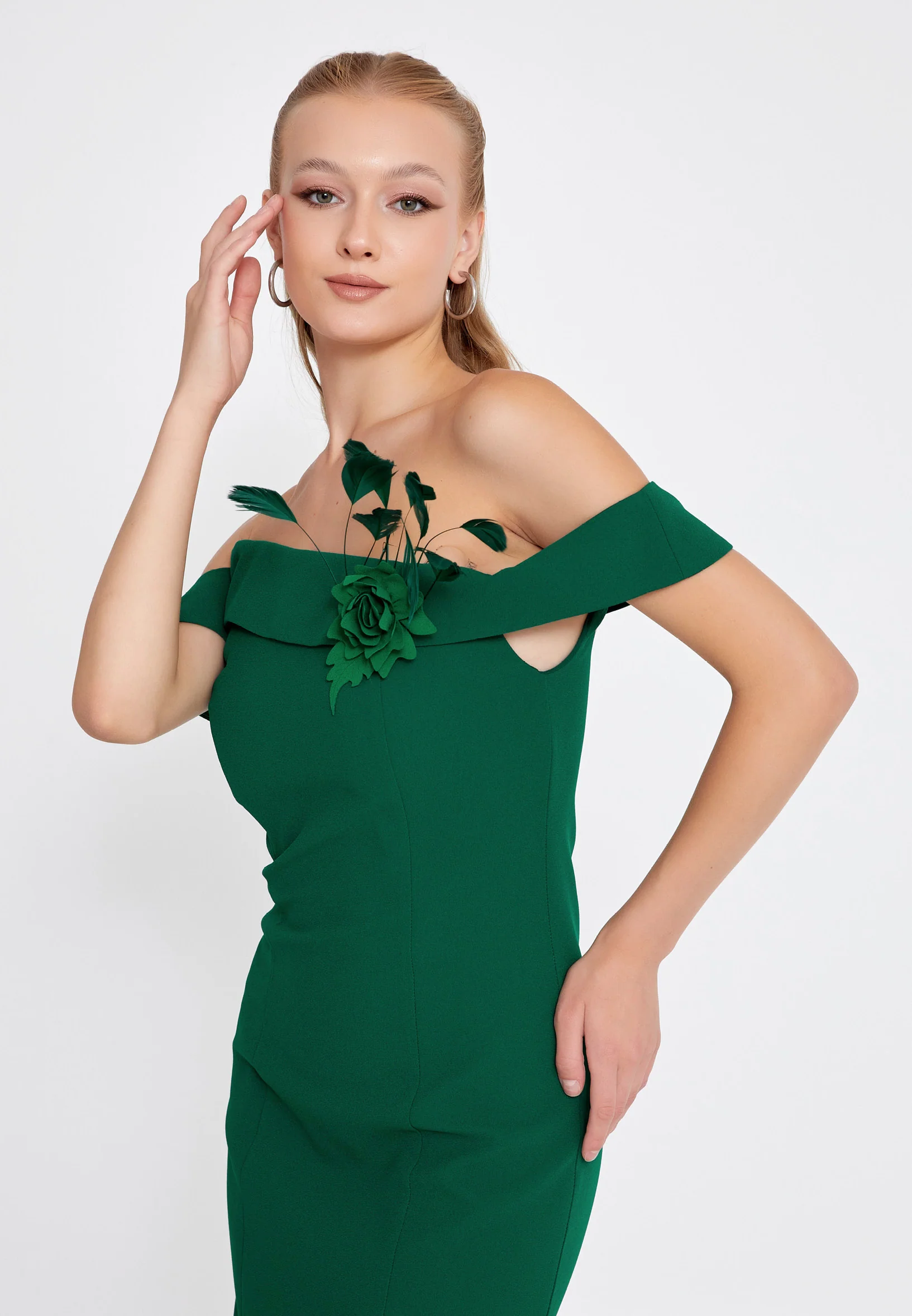 Off Shoulder Midi Crepe Column Regular Cocktail Dress nzn1587 - Image 14