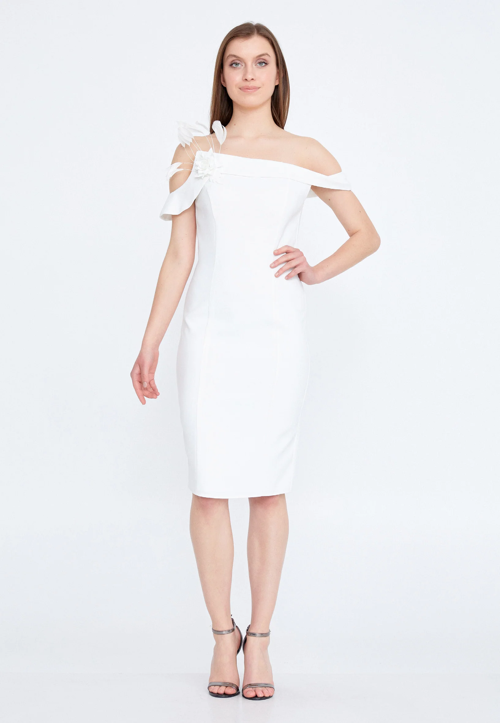 Off Shoulder Midi Crepe Column Regular Cocktail Dress nzn1587 - Image 5