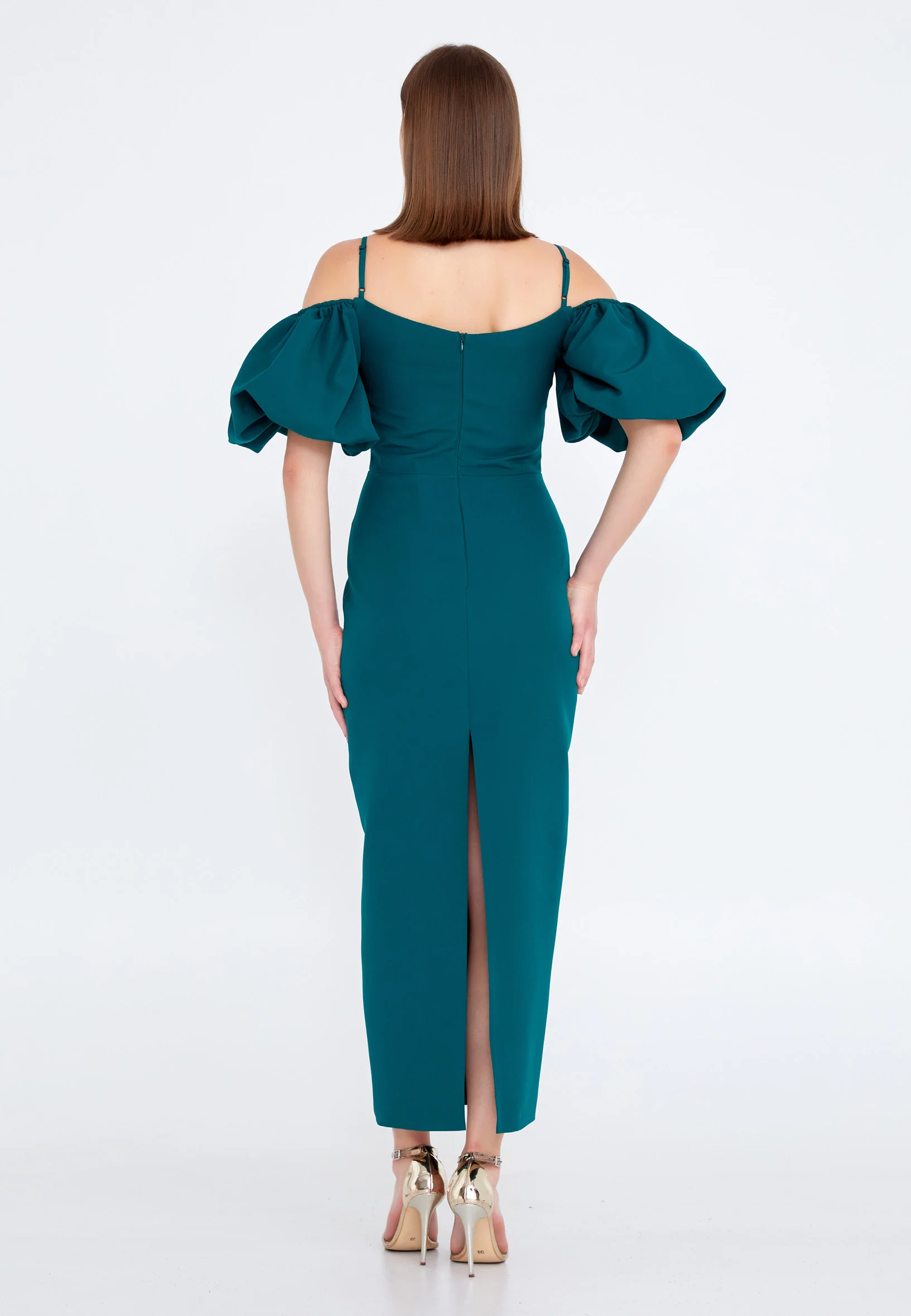 Off Shoulder Midi Crepe Column Regular Evening Dress jnm20-091 - Image 10