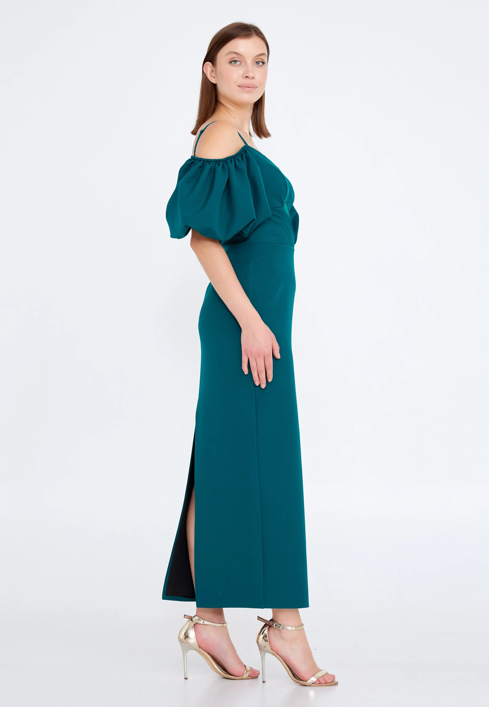 Off Shoulder Midi Crepe Column Regular Evening Dress jnm20-091 - Image 11