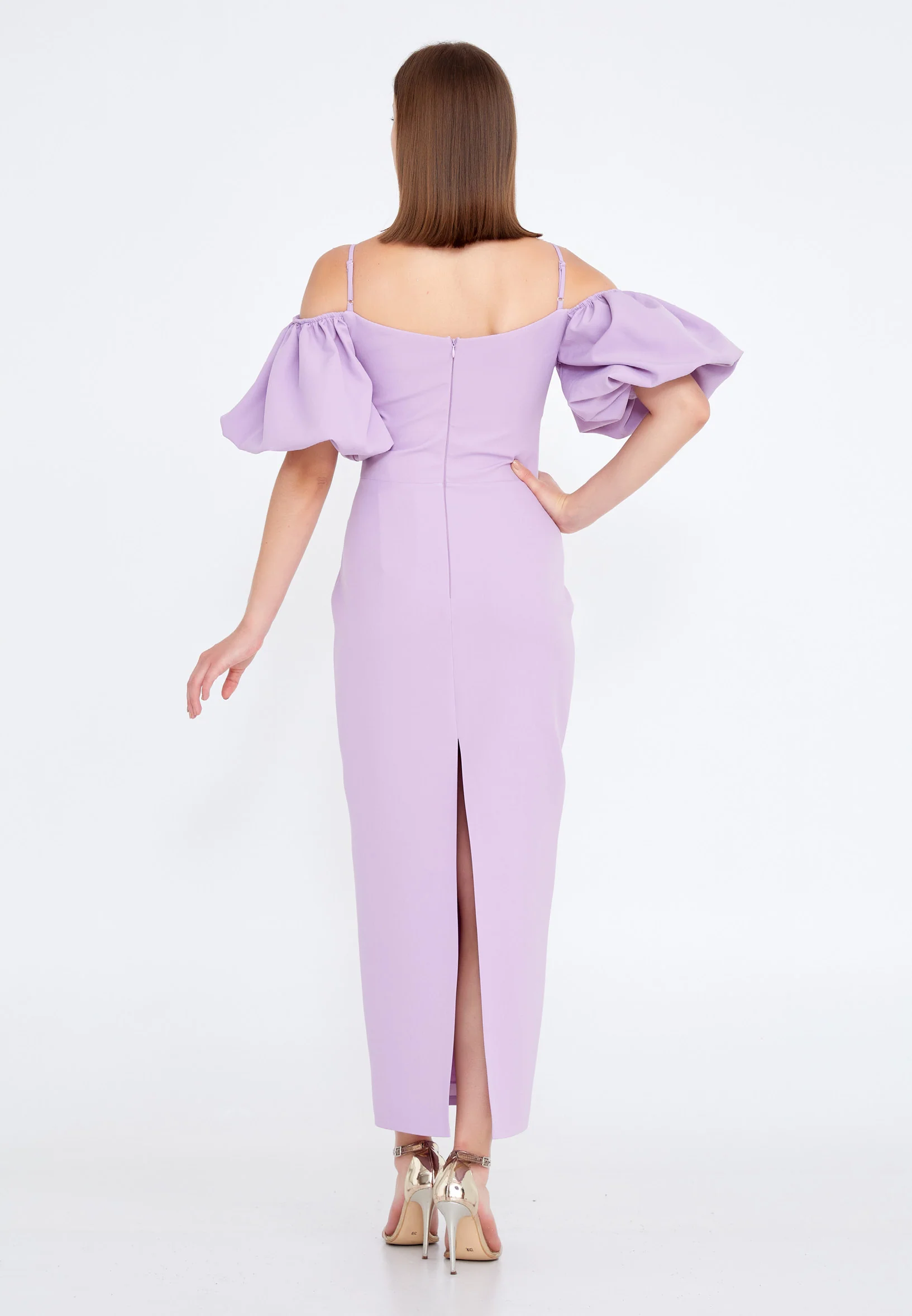 Off Shoulder Midi Crepe Column Regular Evening Dress jnm20-091 - Image 20