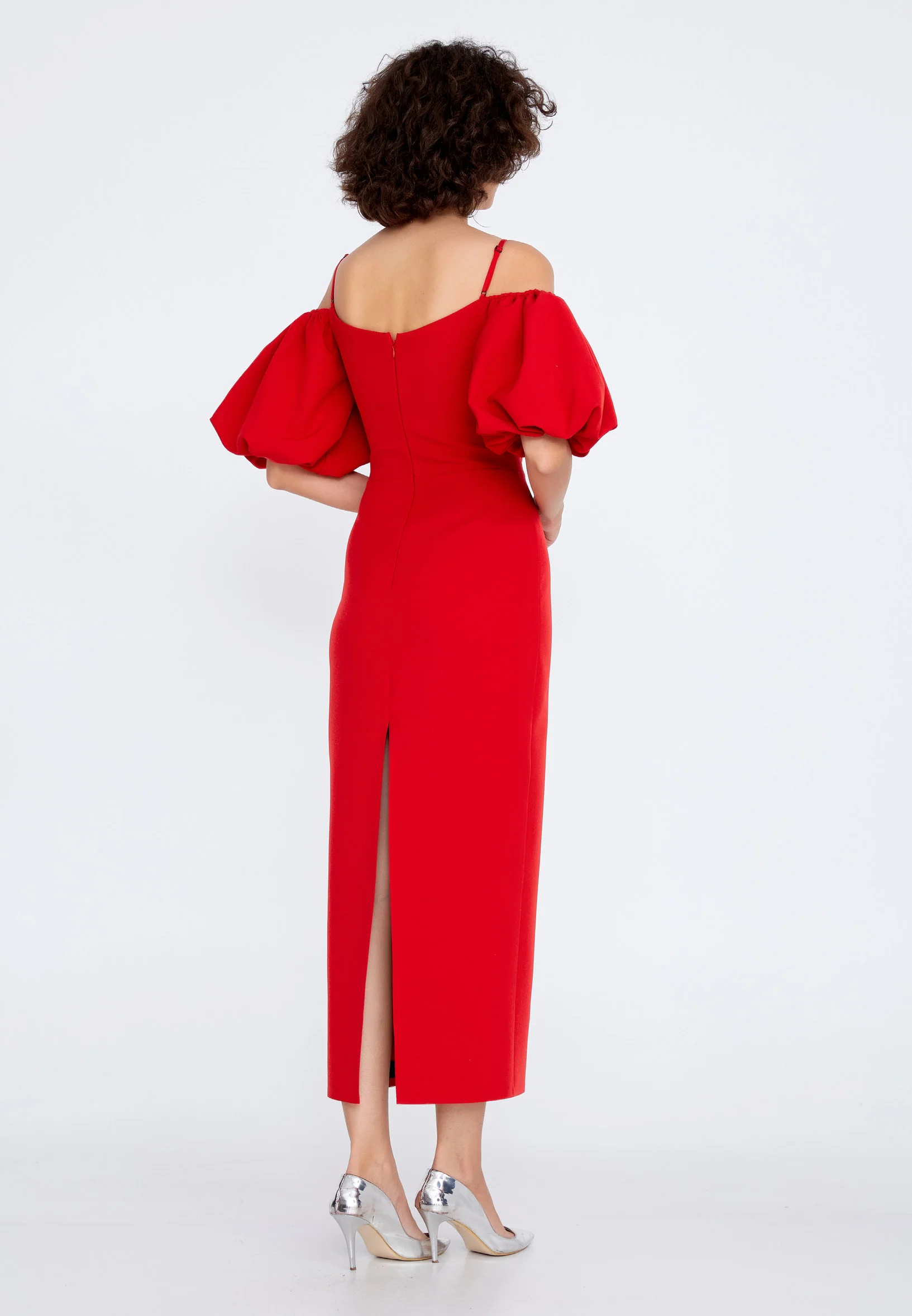 Off Shoulder Midi Crepe Column Regular Evening Dress jnm20-091 - Image 24