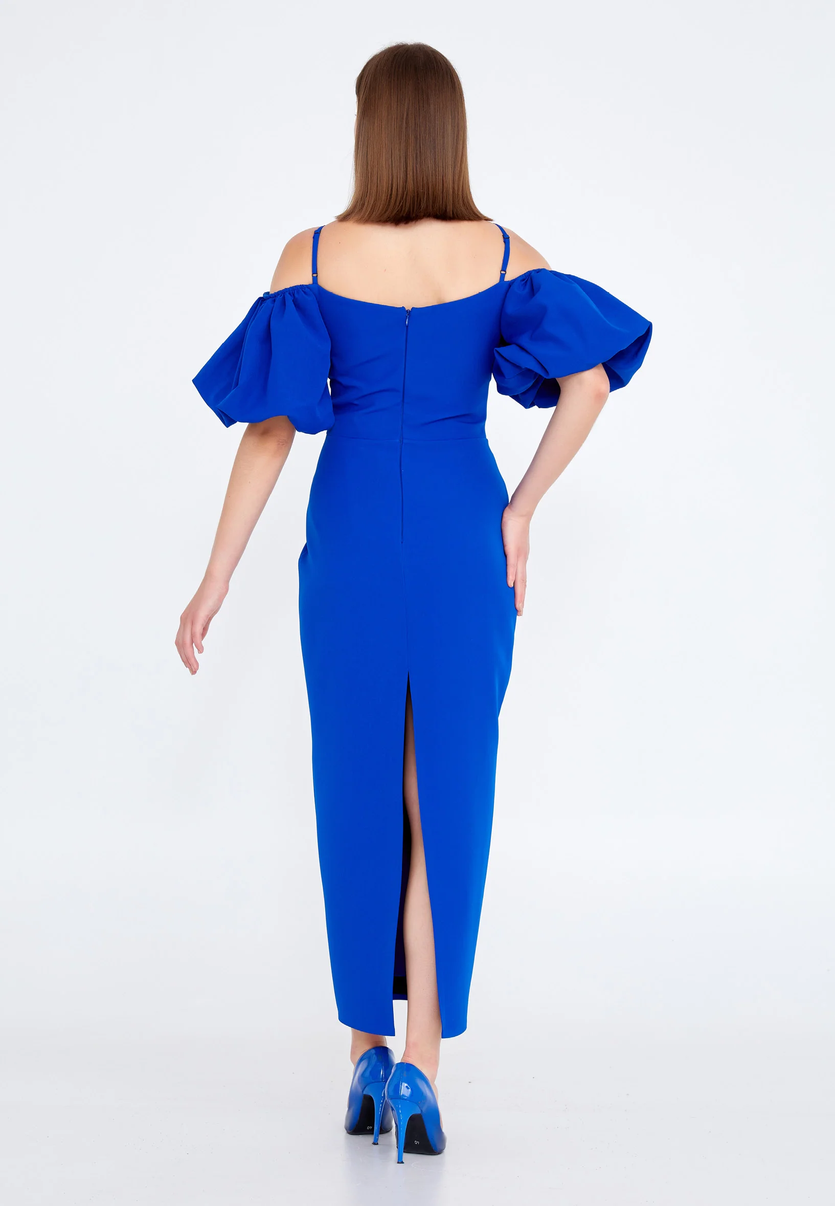 Off Shoulder Midi Crepe Column Regular Evening Dress jnm20-091 - Image 28