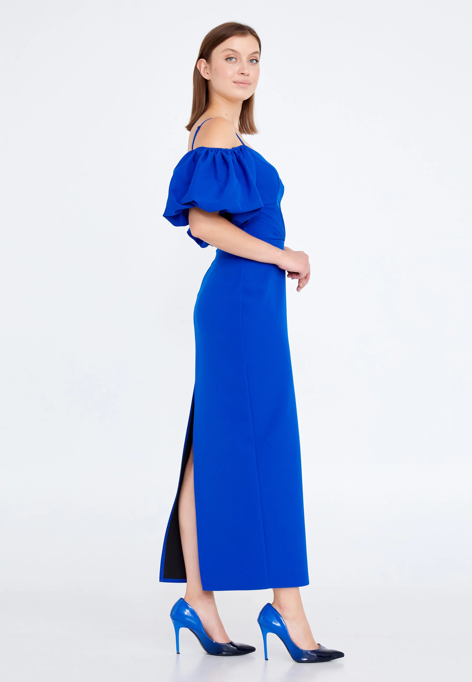 Off Shoulder Midi Crepe Column Regular Evening Dress jnm20-091 - Image 29
