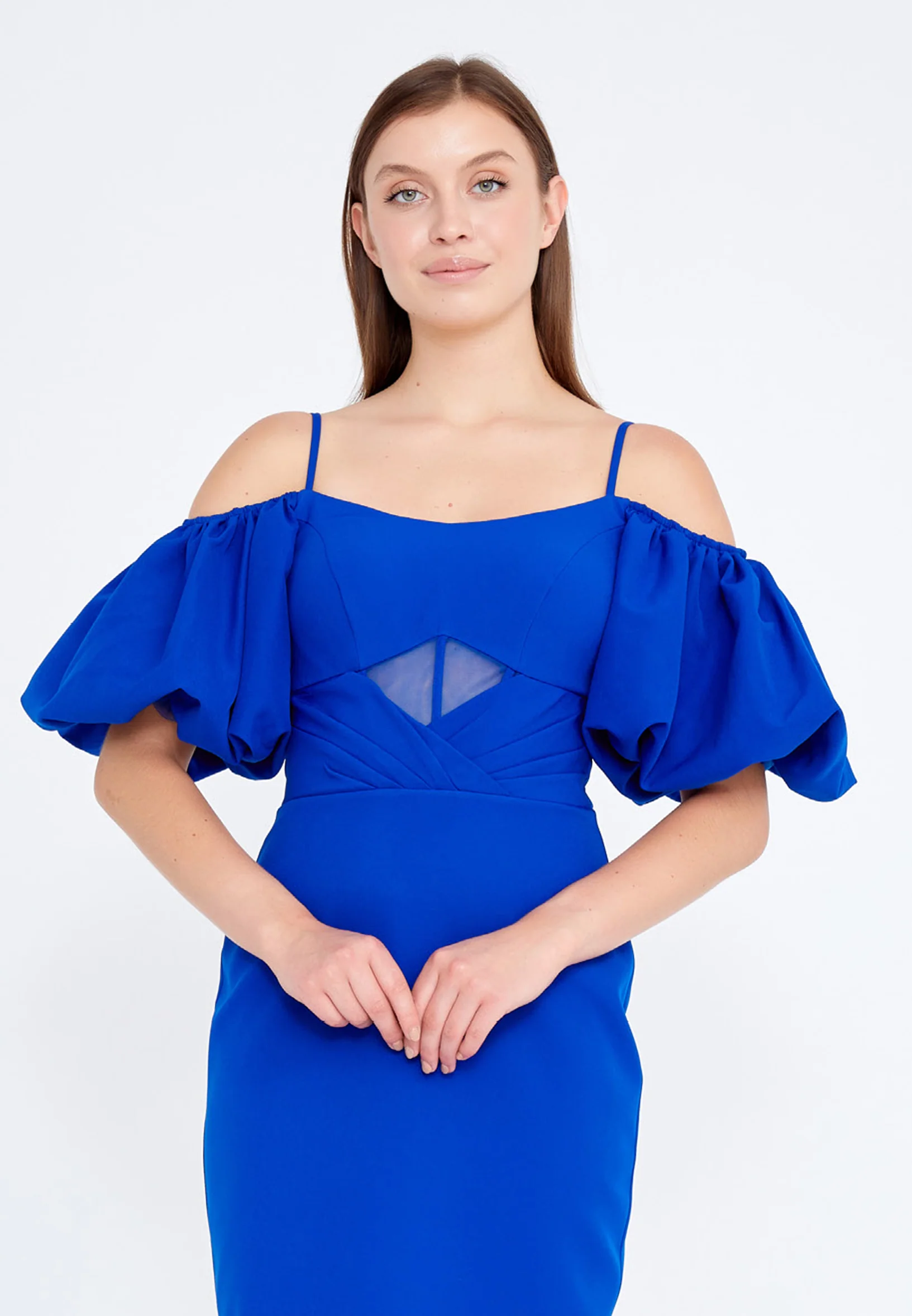 Off Shoulder Midi Crepe Column Regular Evening Dress jnm20-091 - Image 30