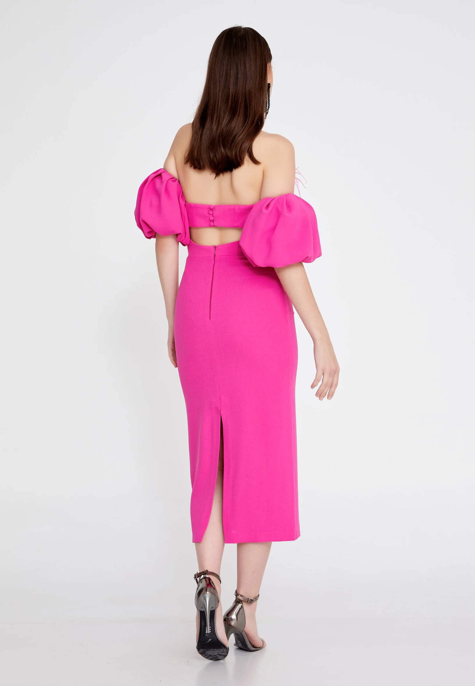 Off Shoulder Midi Crepe Column Regular Evening Dress jnm23-305 - Image 10