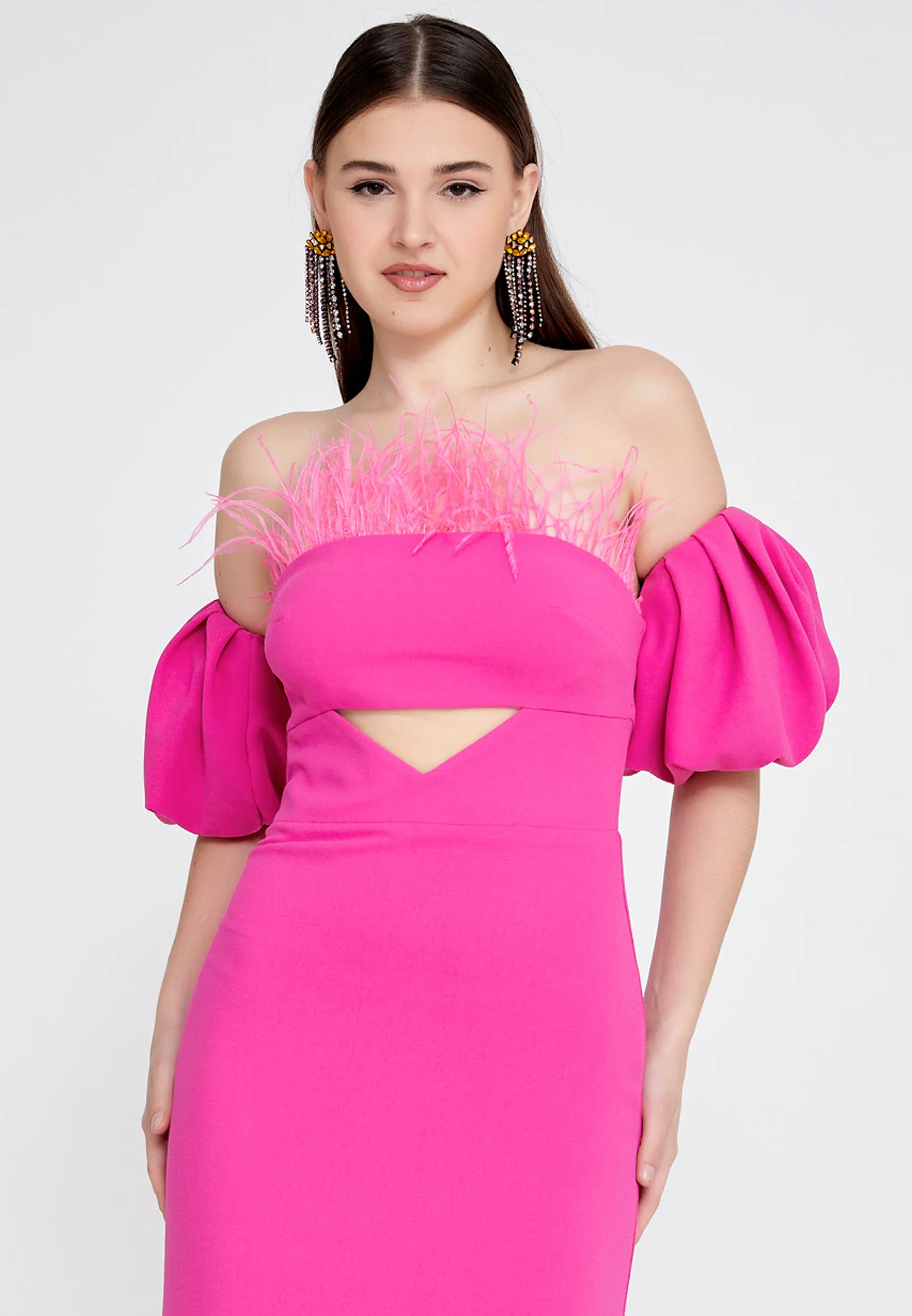 Off Shoulder Midi Crepe Column Regular Evening Dress jnm23-305 - Image 12