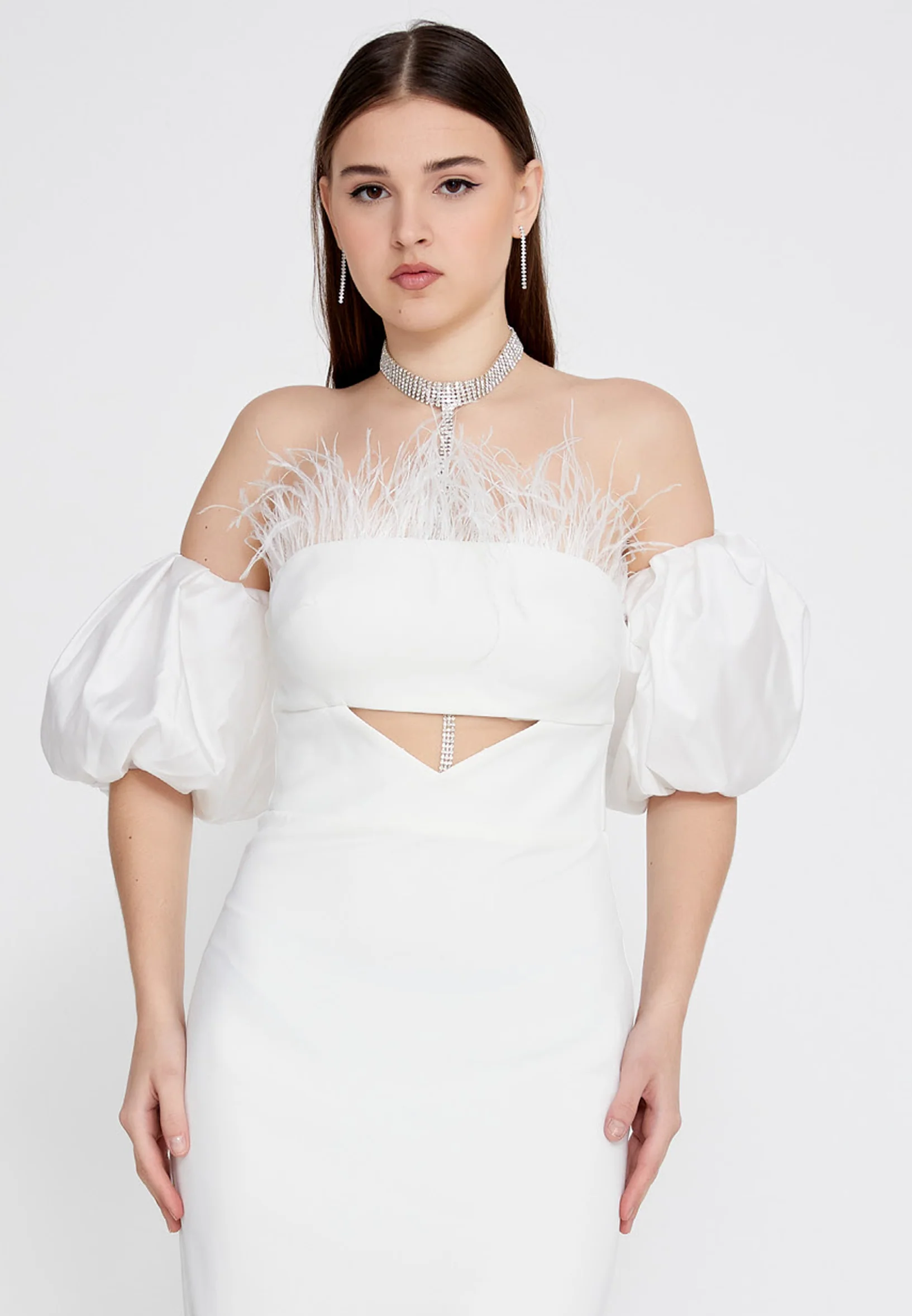 Off Shoulder Midi Crepe Column Regular Evening Dress jnm23-305 - Image 16