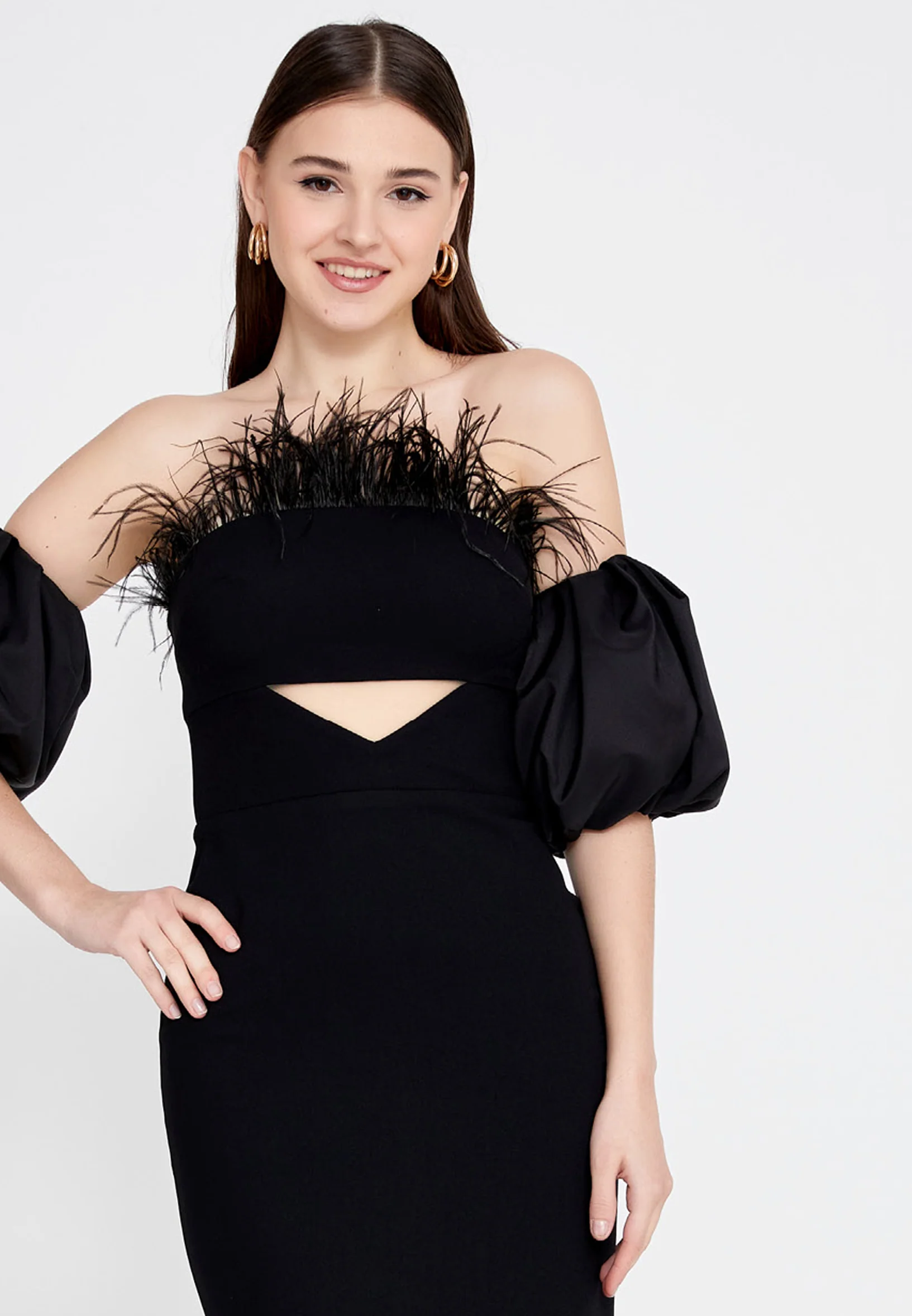 Off Shoulder Midi Crepe Column Regular Evening Dress jnm23-305 - Image 4