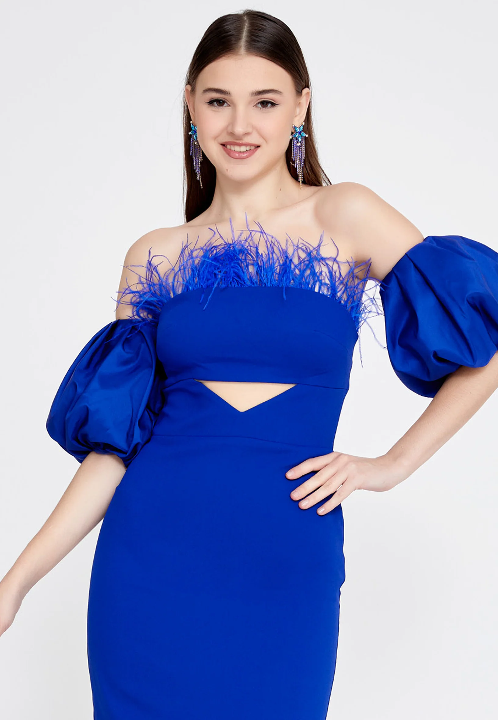 Off Shoulder Midi Crepe Column Regular Evening Dress jnm23-305 - Image 8
